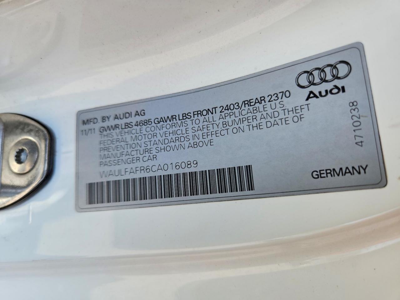 2012 Audi A5 Premium Plus White vin: WAULFAFR6CA016089