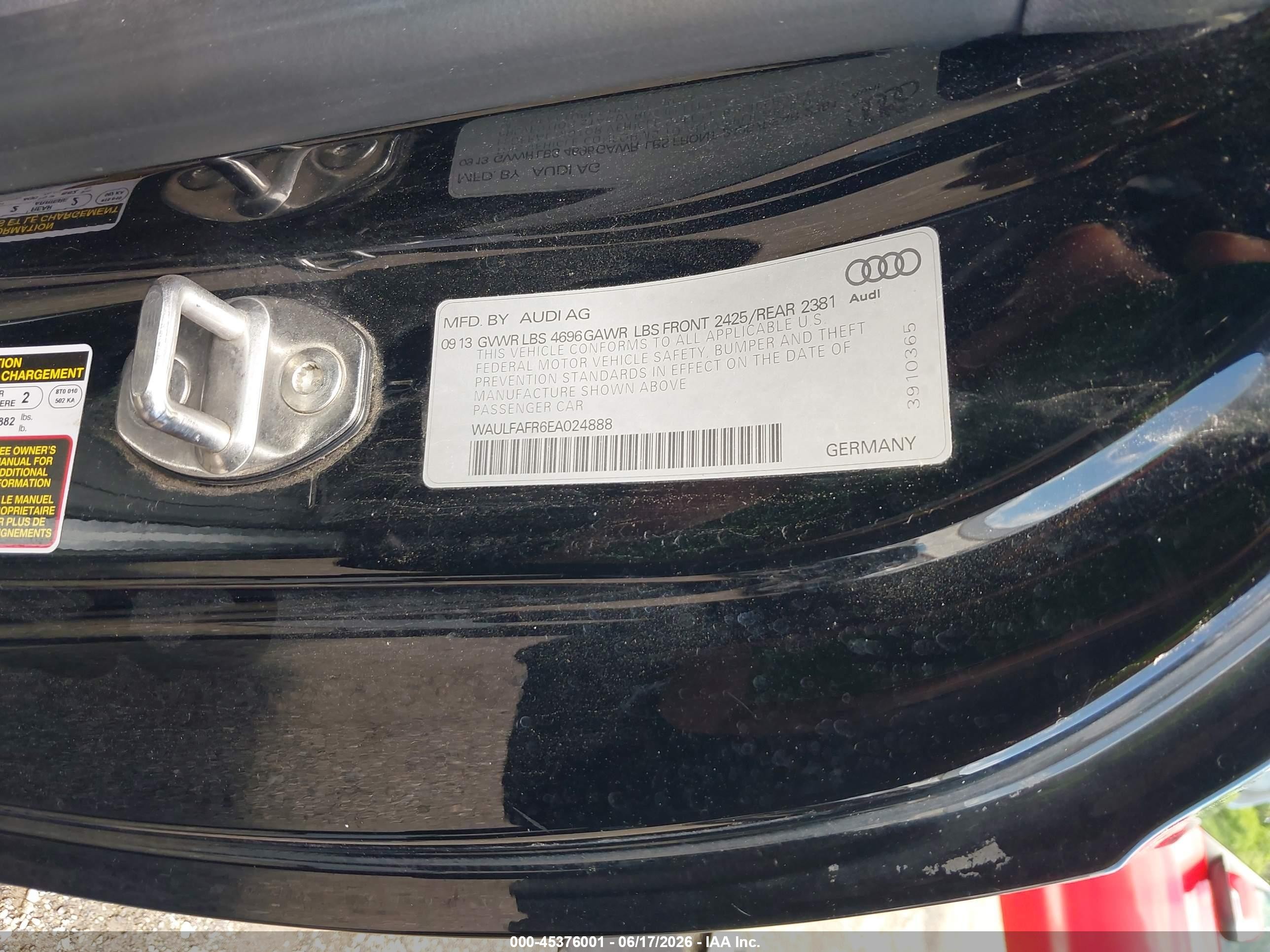 2014 Audi A5 2.0t Premium Black vin: WAULFAFR6EA024888