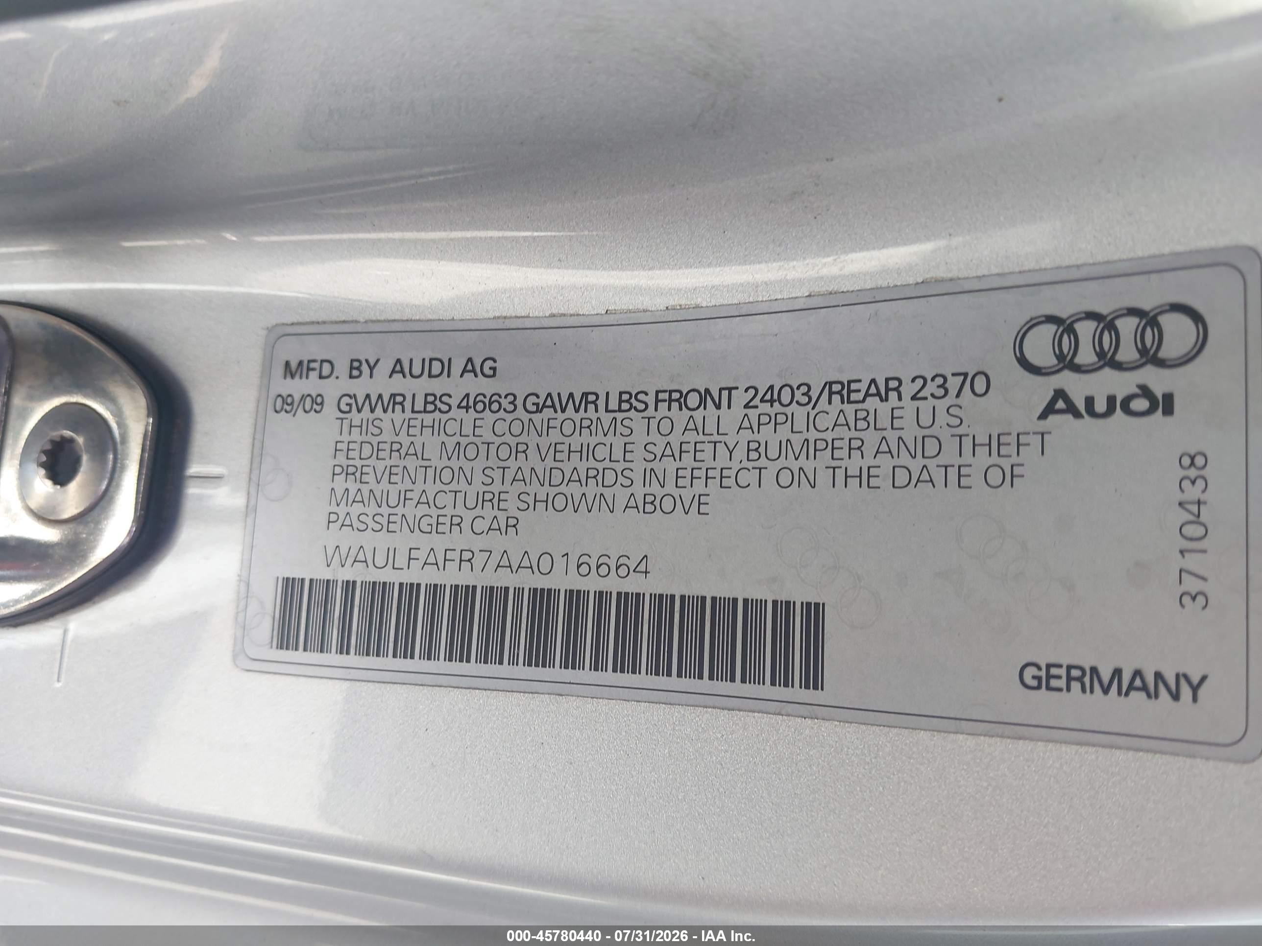 2010 Audi A5 2.0t Premium Silver vin: WAULFAFR7AA016664