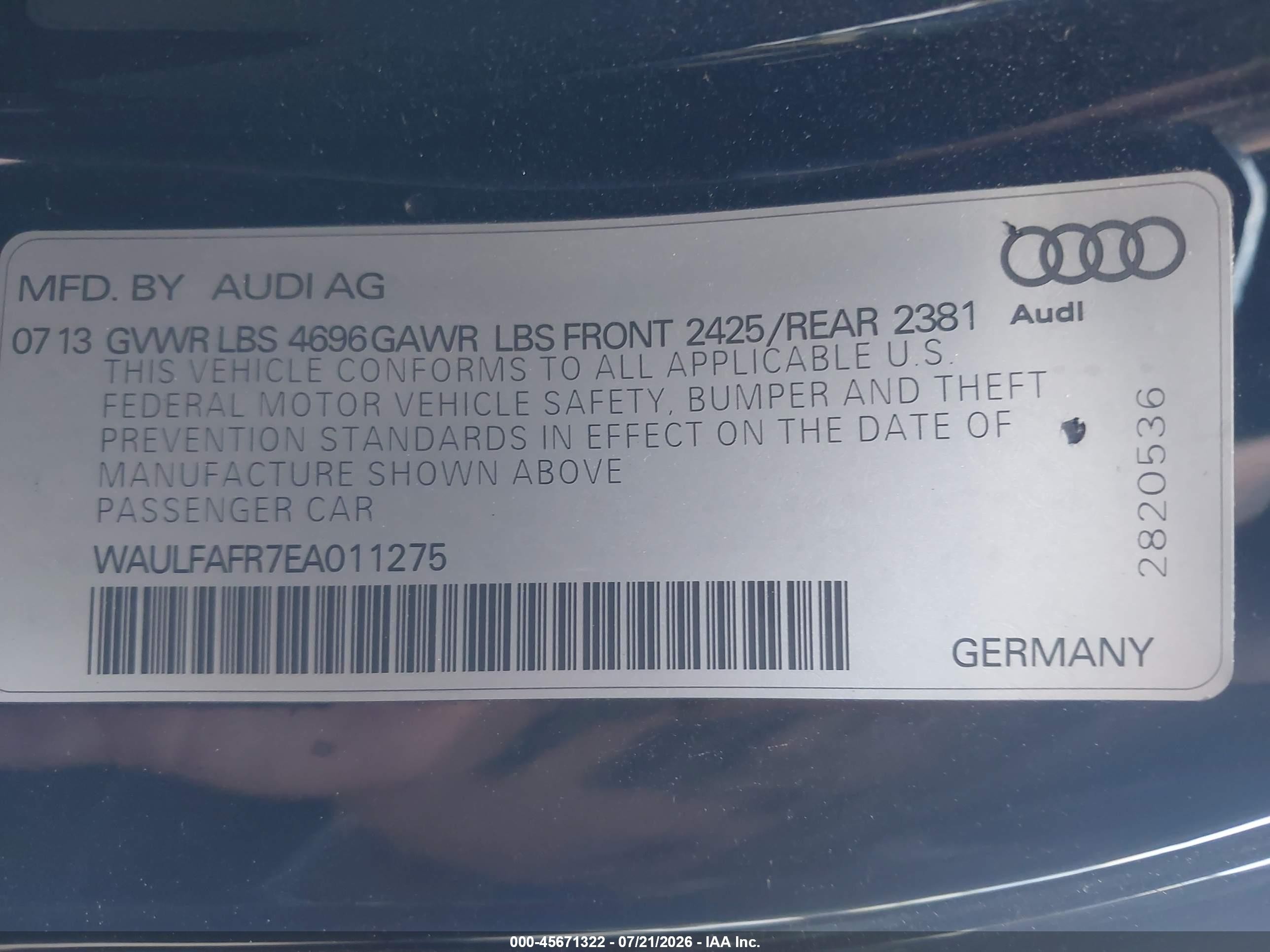 2014 Audi A5 2.0t Premium Black vin: WAULFAFR7EA011275