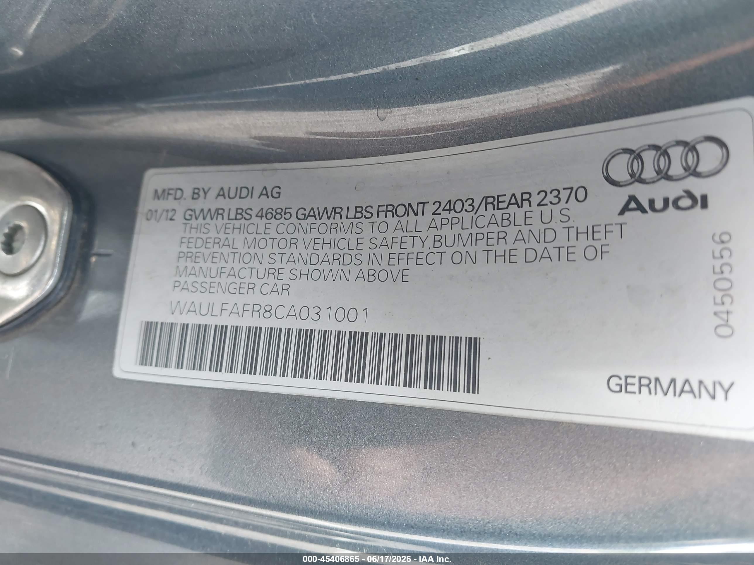 2012 Audi A5 2.0t Premium Gray vin: WAULFAFR8CA031001