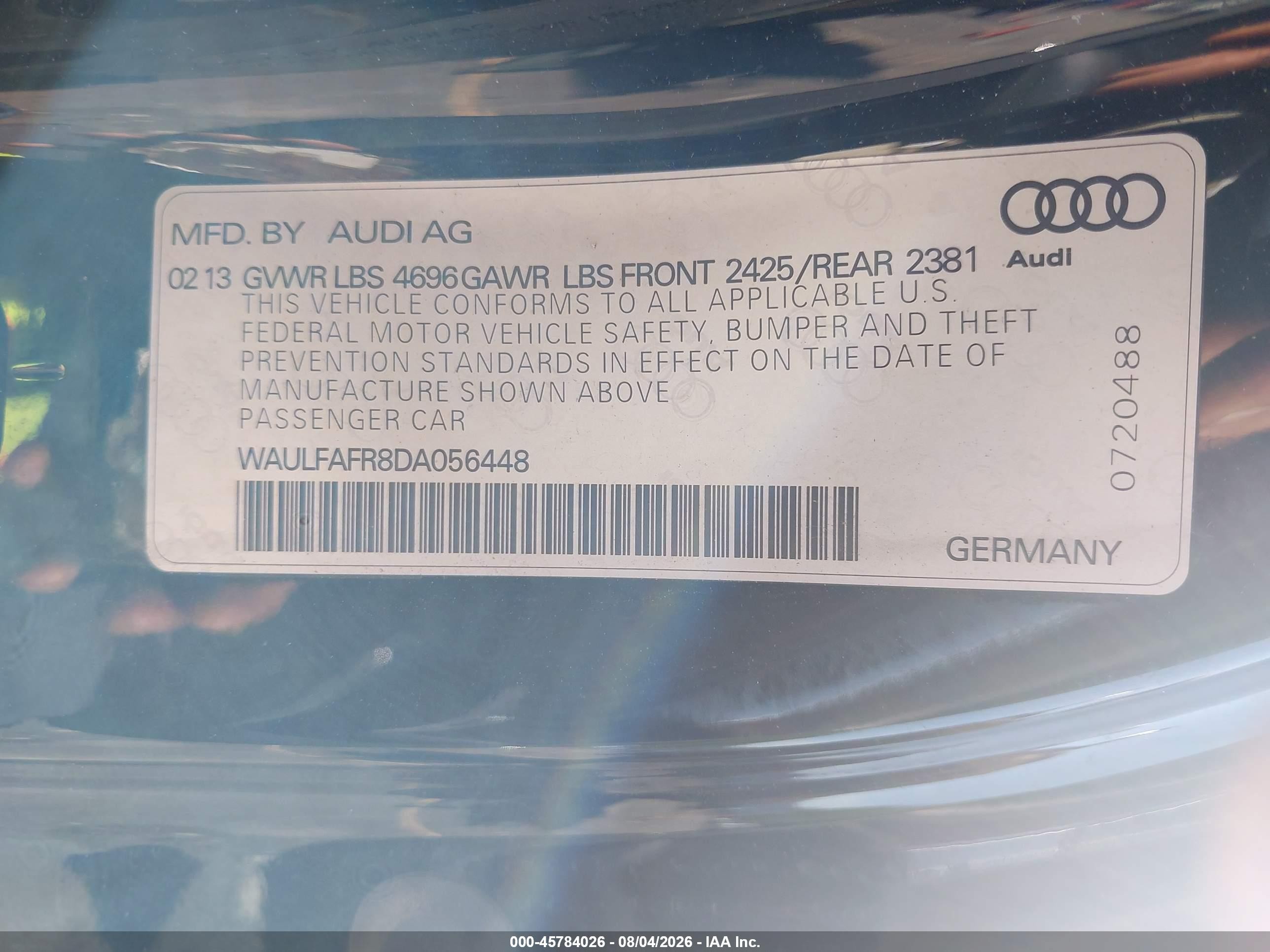 2013 Audi A5 2.0t Premium Черный vin: WAULFAFR8DA056448