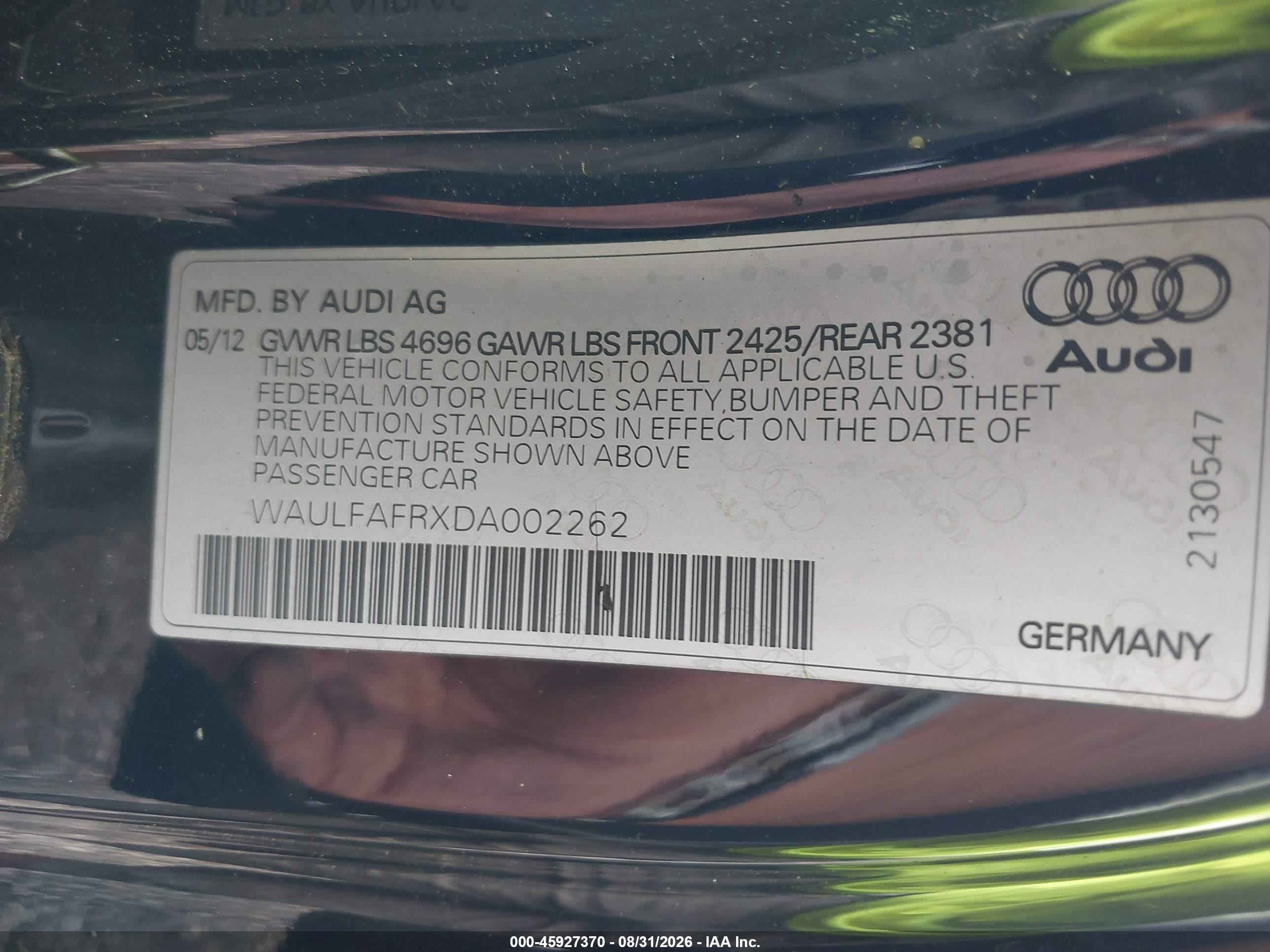 2013 Audi A5 2.0t Premium Black vin: WAULFAFRXDA002262