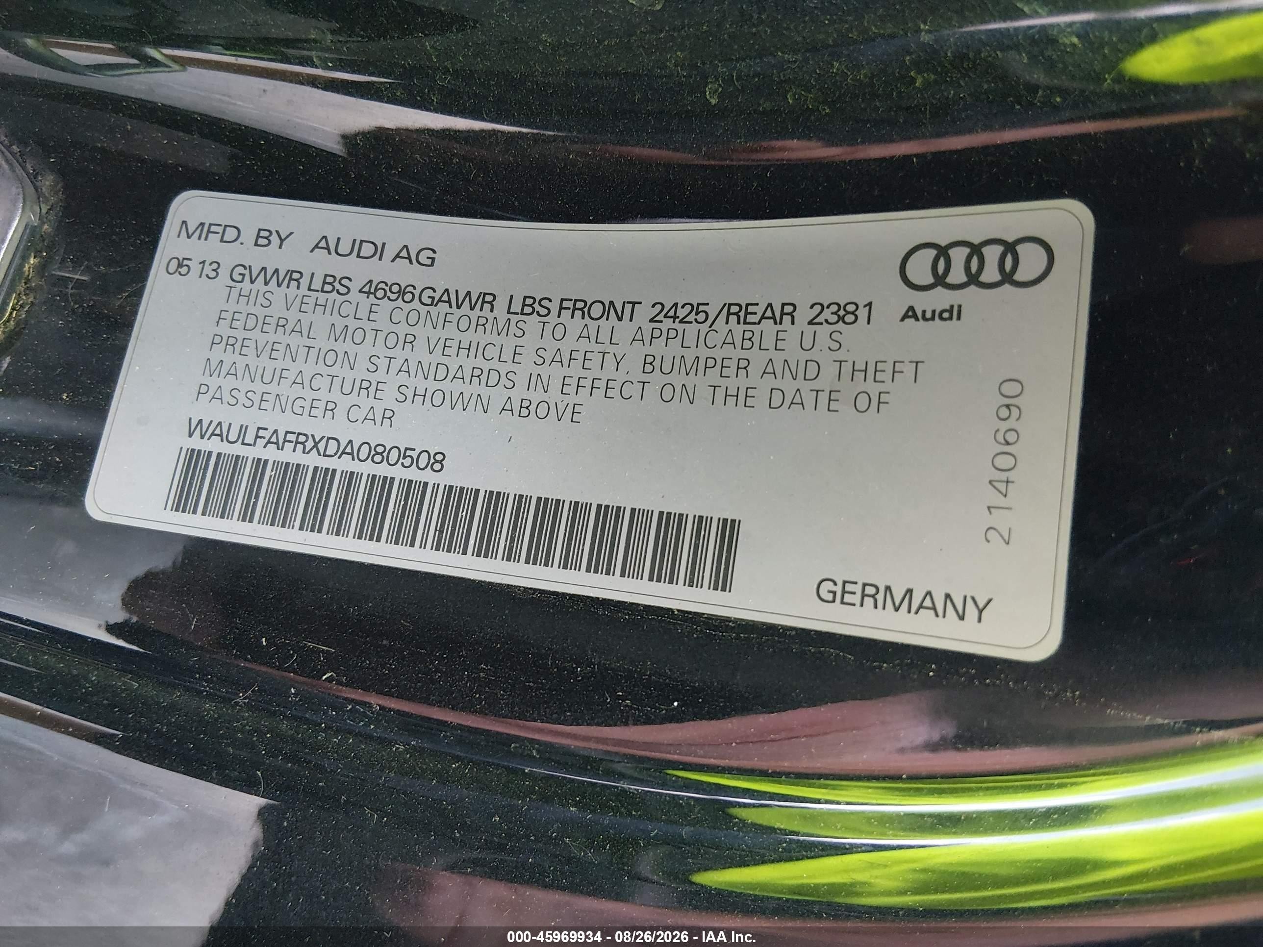 2013 Audi A5 2.0t Premium Black vin: WAULFAFRXDA080508