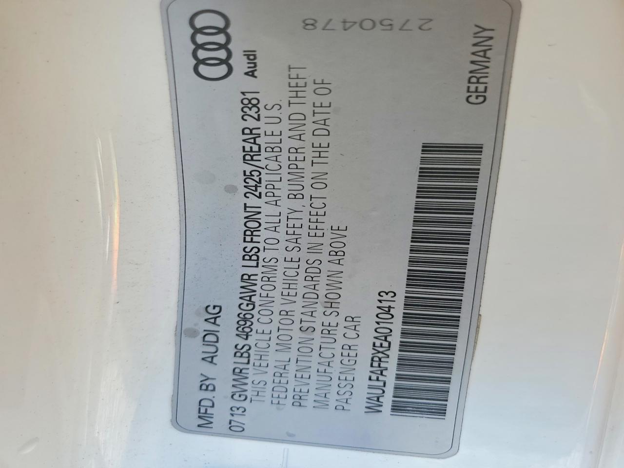 2014 Audi A5 Premium Plus White vin: WAULFAFRXEA010413