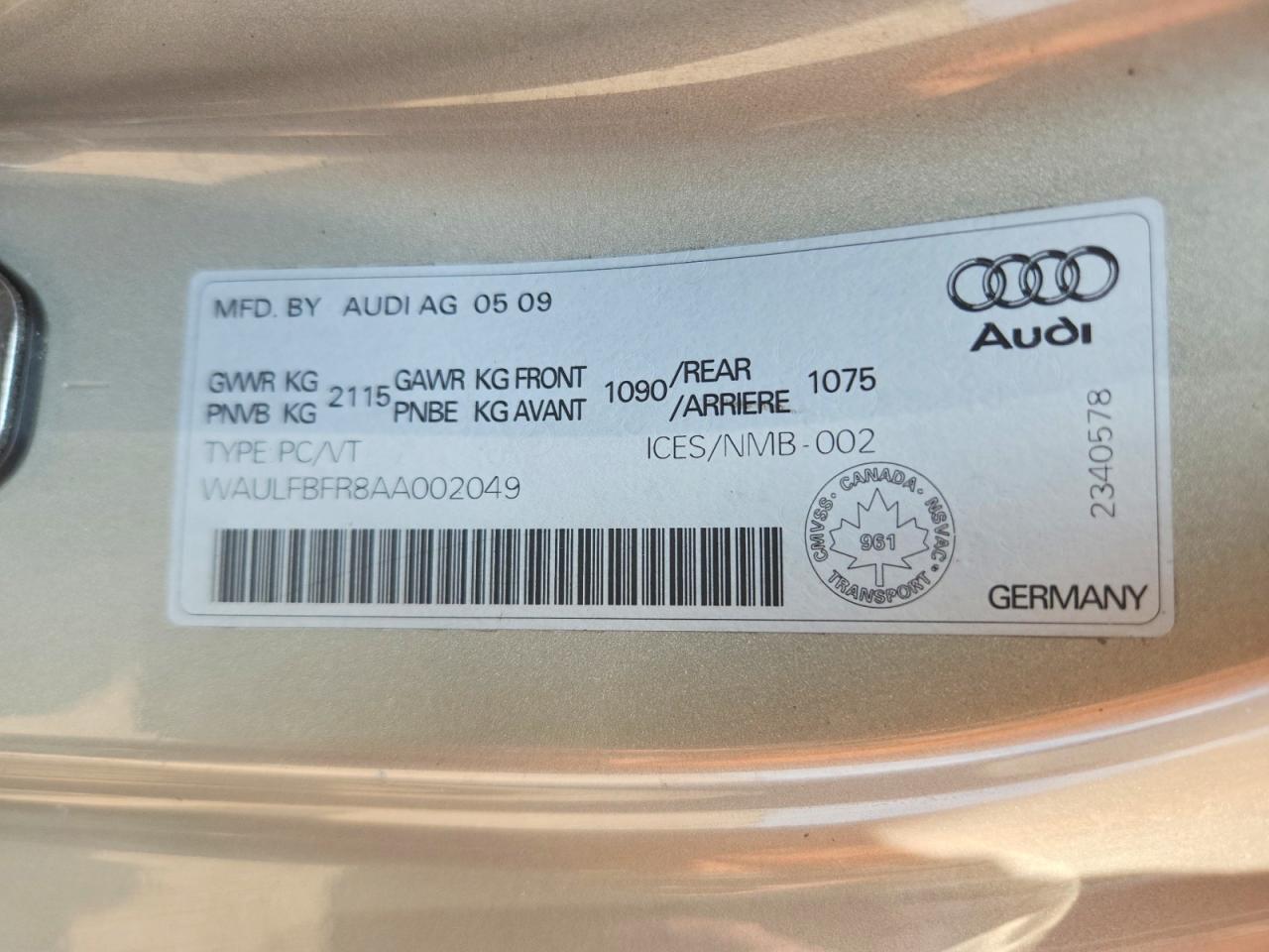 2010 Audi A5 Premium Plus Gray vin: WAULFBFR8AA002049