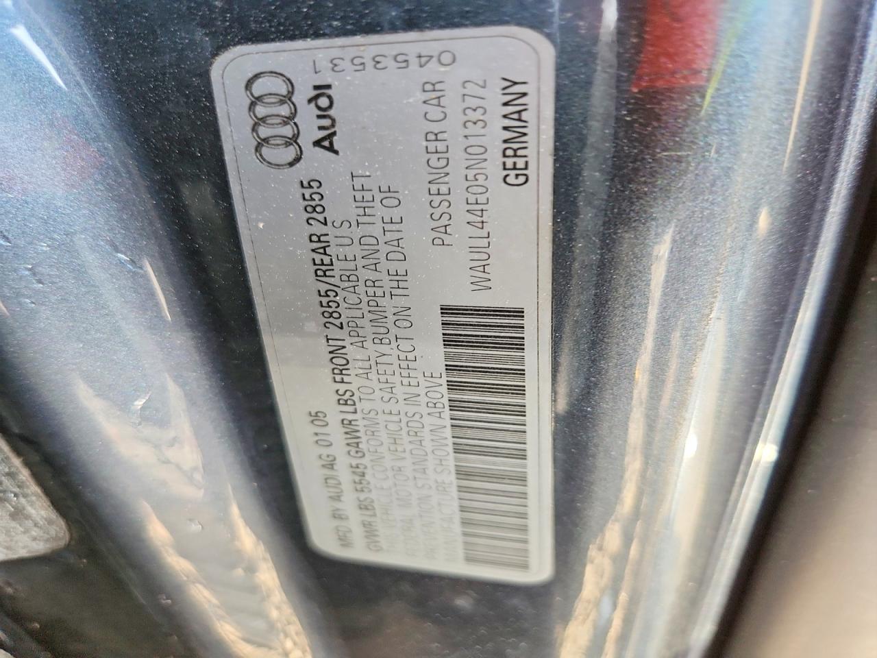 2005 Audi A8 4.2 Quattro Blue vin: WAULL44E05N013372