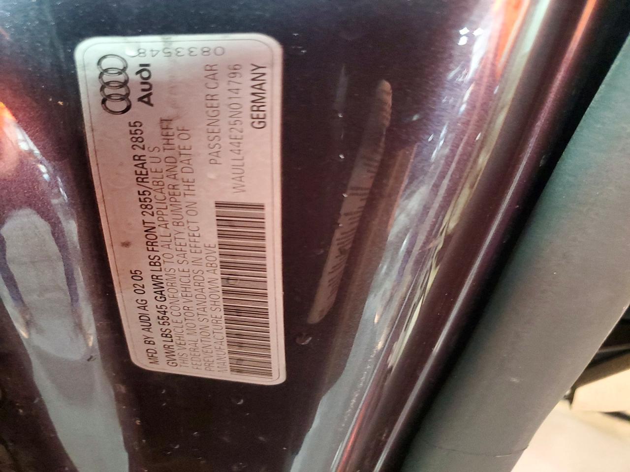 2005 Audi A8 4.2 Quattro Gray vin: WAULL44E25N014796
