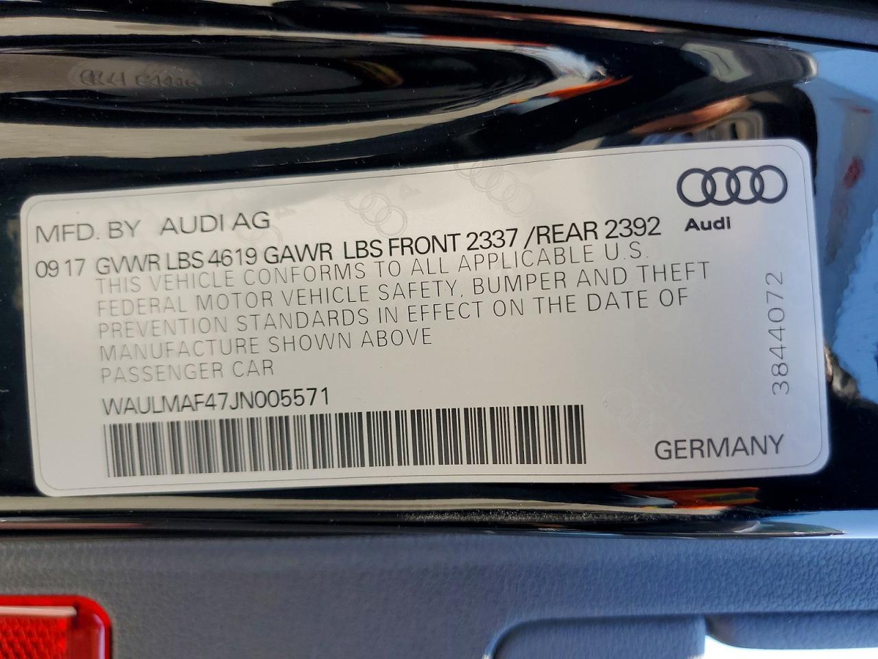 2018 Audi A4 Premium Plus Black vin: WAULMAF47JN005571