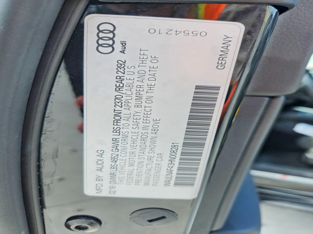 2017 Audi A4 Premium Plus Black vin: WAULNAF43HN008281