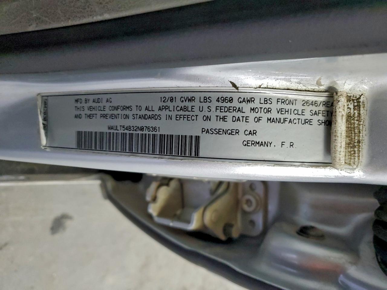 2002 Audi A6 3.0 Quattro Silver vin: WAULT54B32N076361