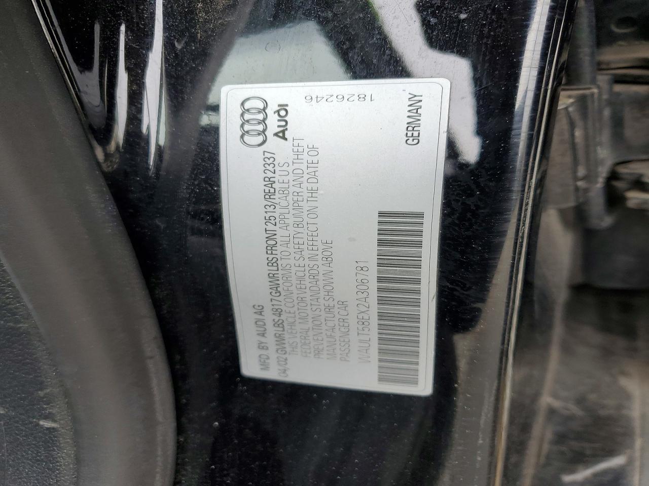 2002 Audi A4 3.0 Quattro Black vin: WAULT58EX2A306781