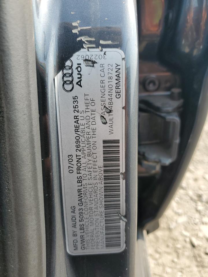 2004 Audi A6 3.0 Quattro Серый vin: WAULT64B44N018722