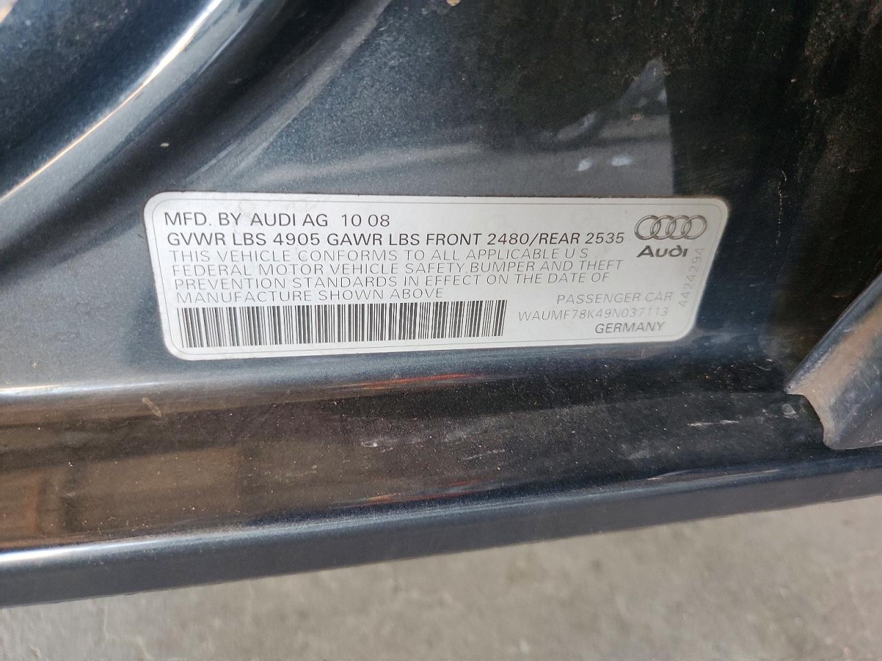 2009 Audi A4 Prestige Угольный vin: WAUMF78K49N037113