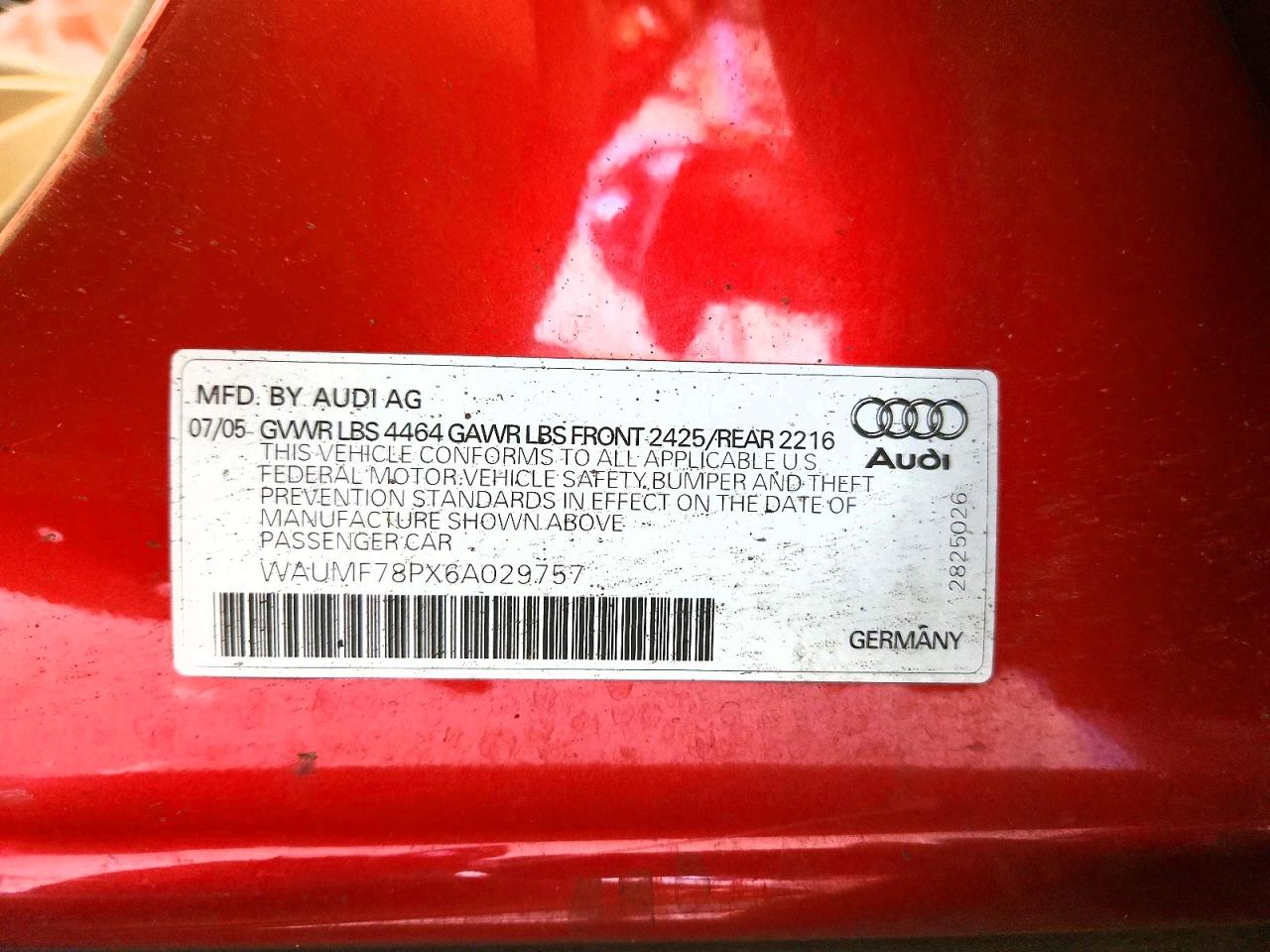 2006 Audi A3 2.0 Sport Красный vin: WAUMF78PX6A029757