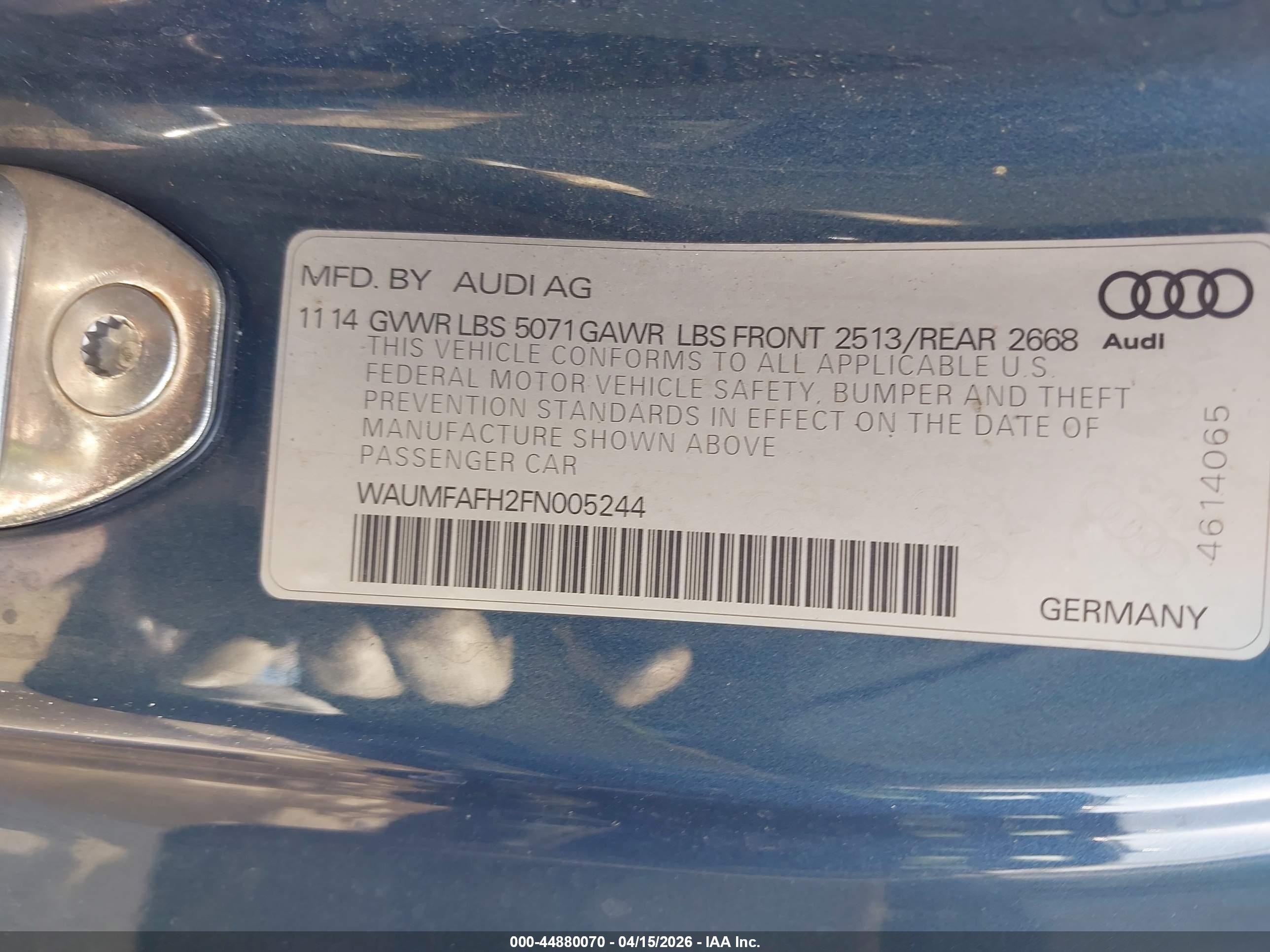 2015 Audi A5 2.0t Premium Light Blue vin: WAUMFAFH2FN005244