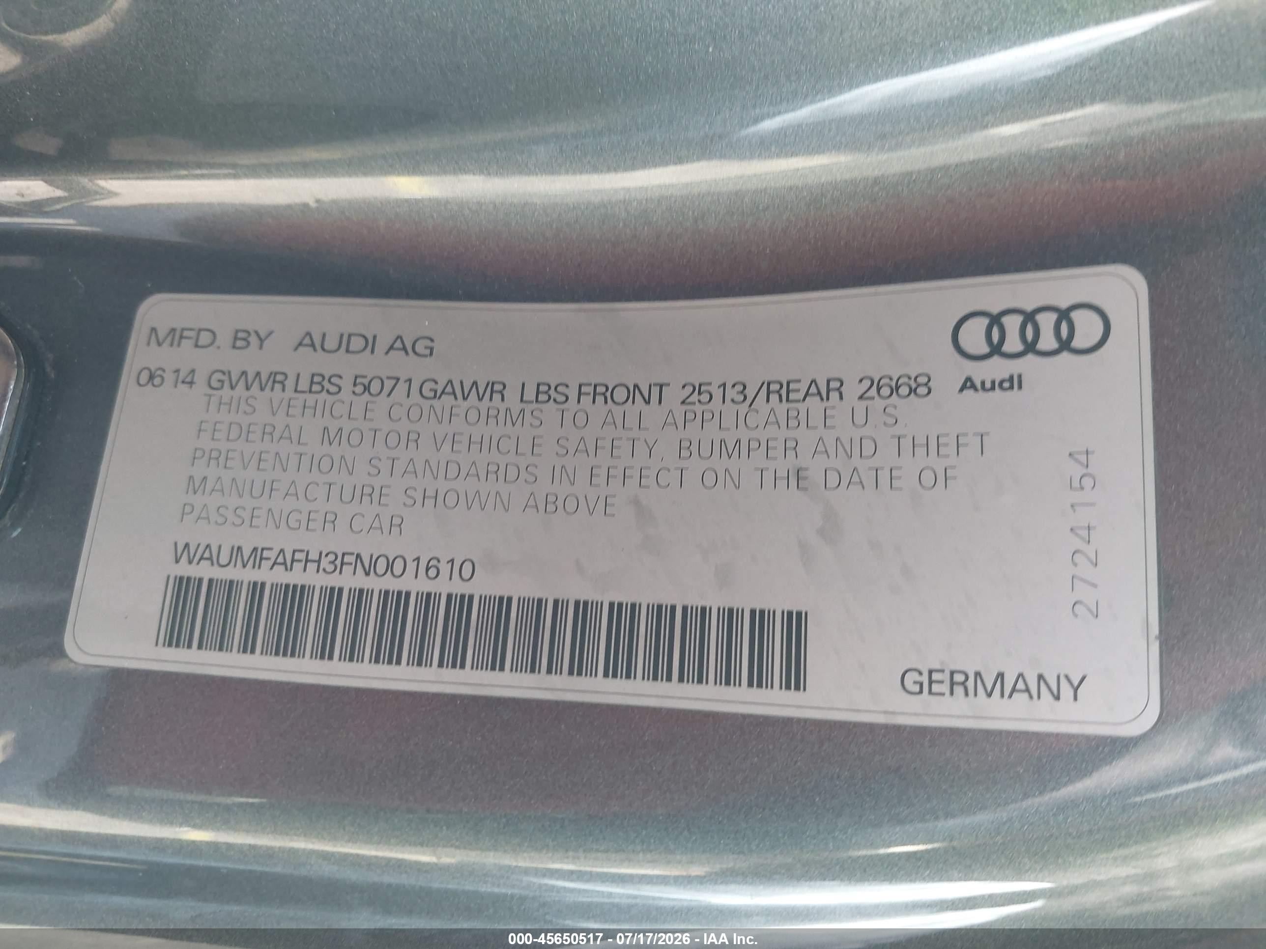 2015 Audi A5 2.0t Premium Gray vin: WAUMFAFH3FN001610