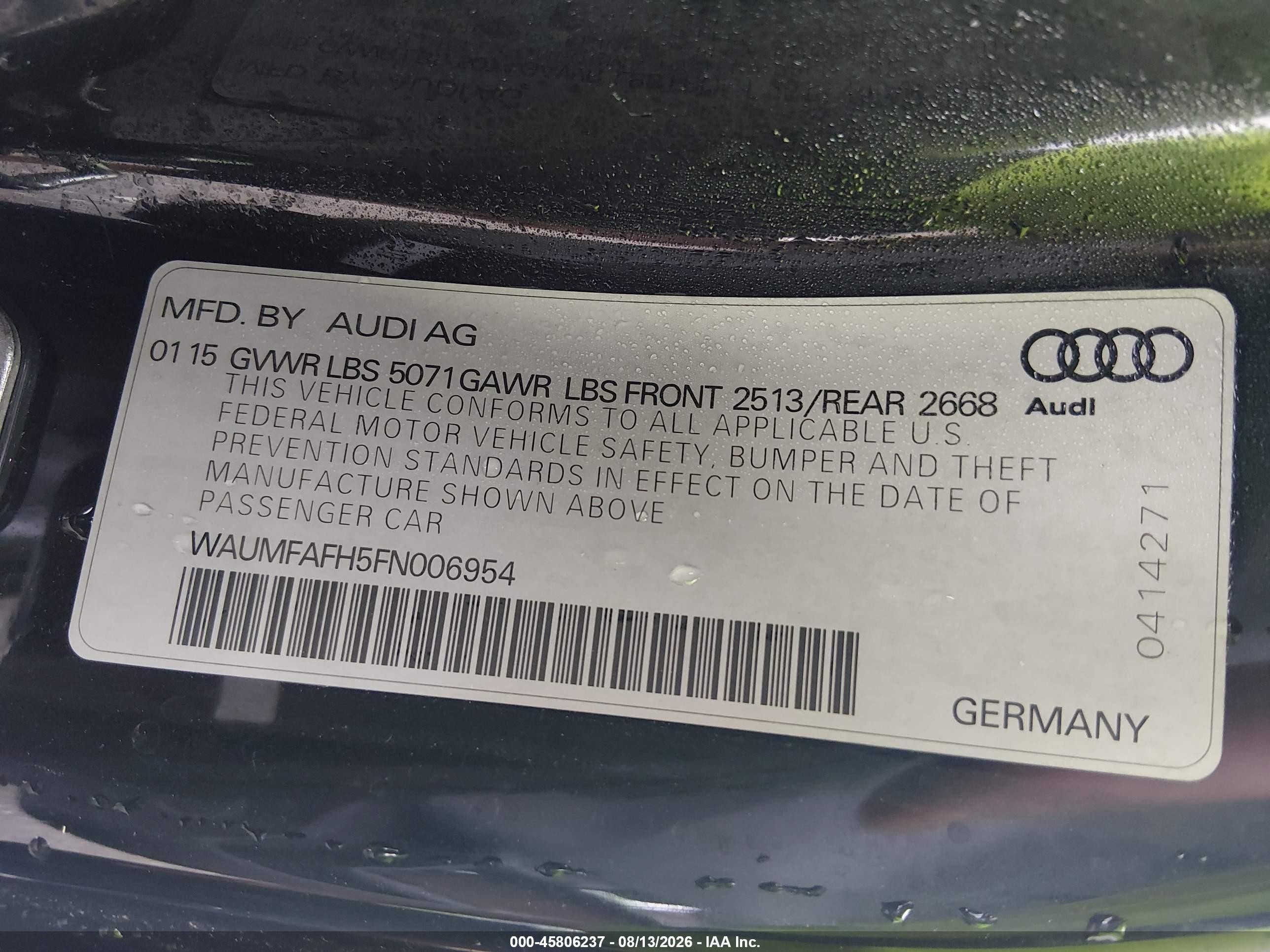 2015 Audi A5 2.0t Premium Black vin: WAUMFAFH5FN006954