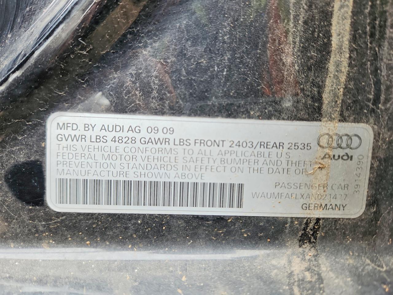 2010 Audi A4 Prestige Black vin: WAUMFAFLXAN021477
