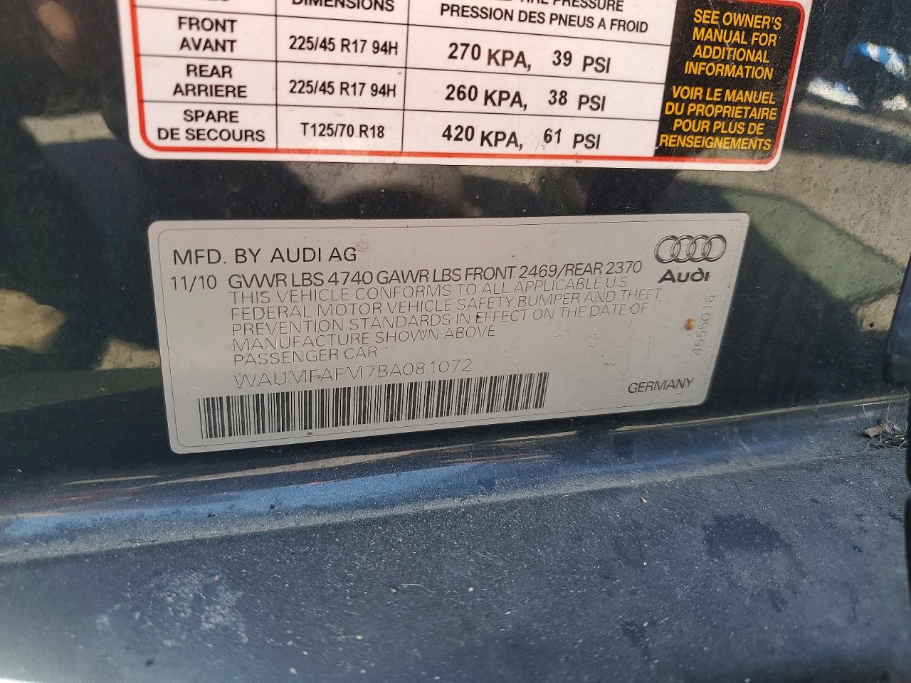 2011 Audi A3 Premium Plus Charcoal vin: WAUMFAFM7BA081072