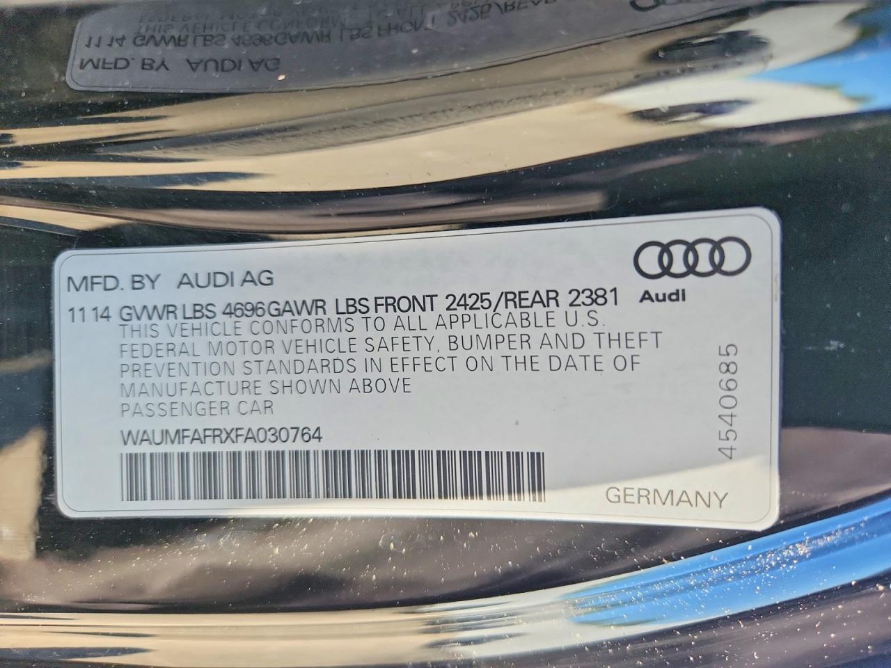 2015 Audi A5 Premium Plus Black vin: WAUMFAFRXFA030764
