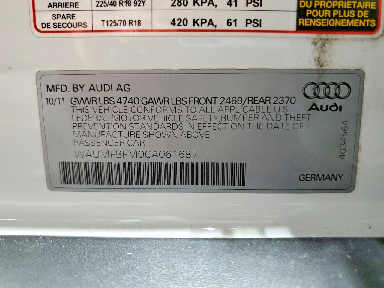 2012 Audi A3 Premium Plus White vin: WAUMFBFM0CA061687