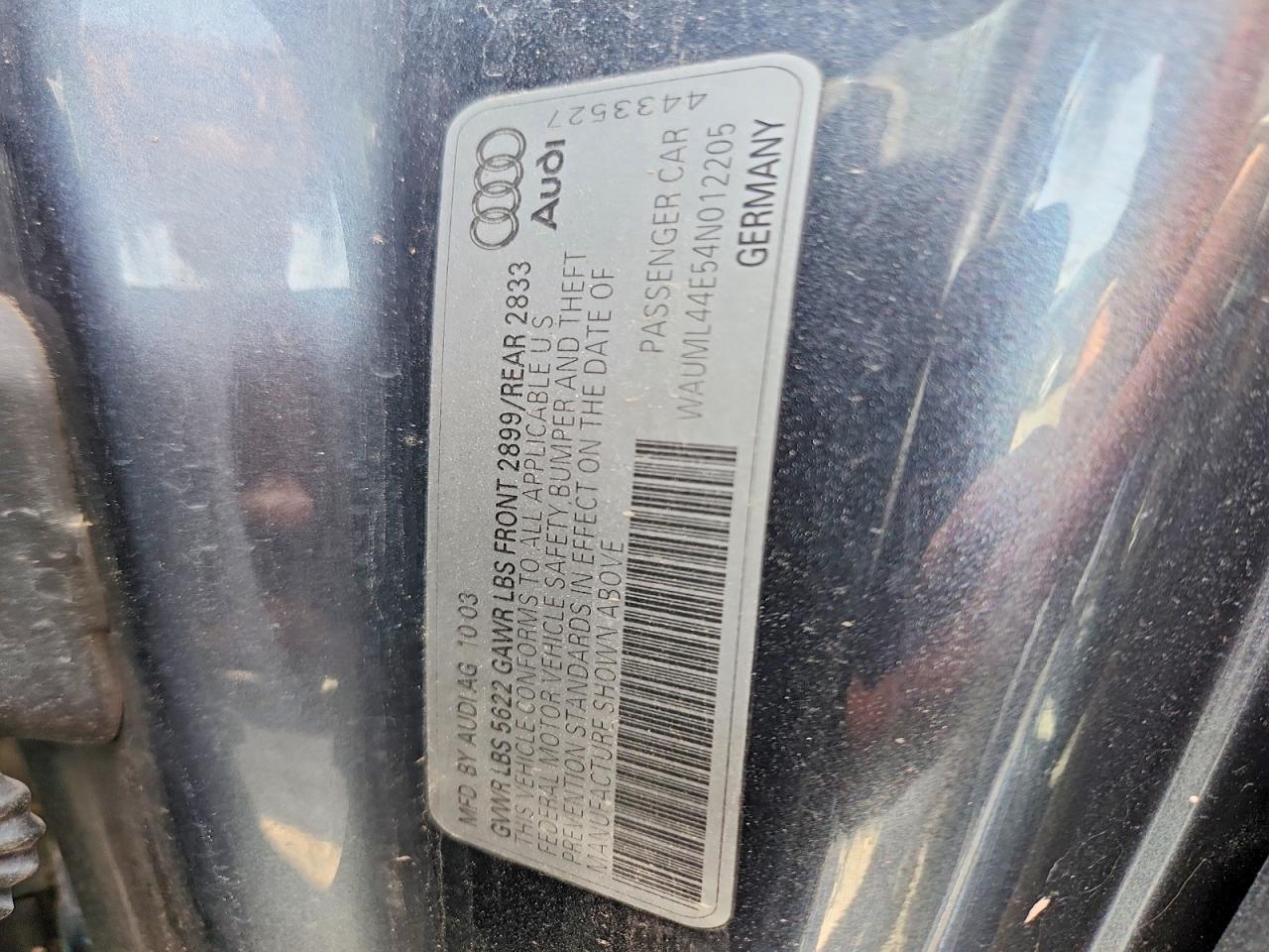 2004 Audi A8 L Quattro Blue vin: WAUML44E54N012205