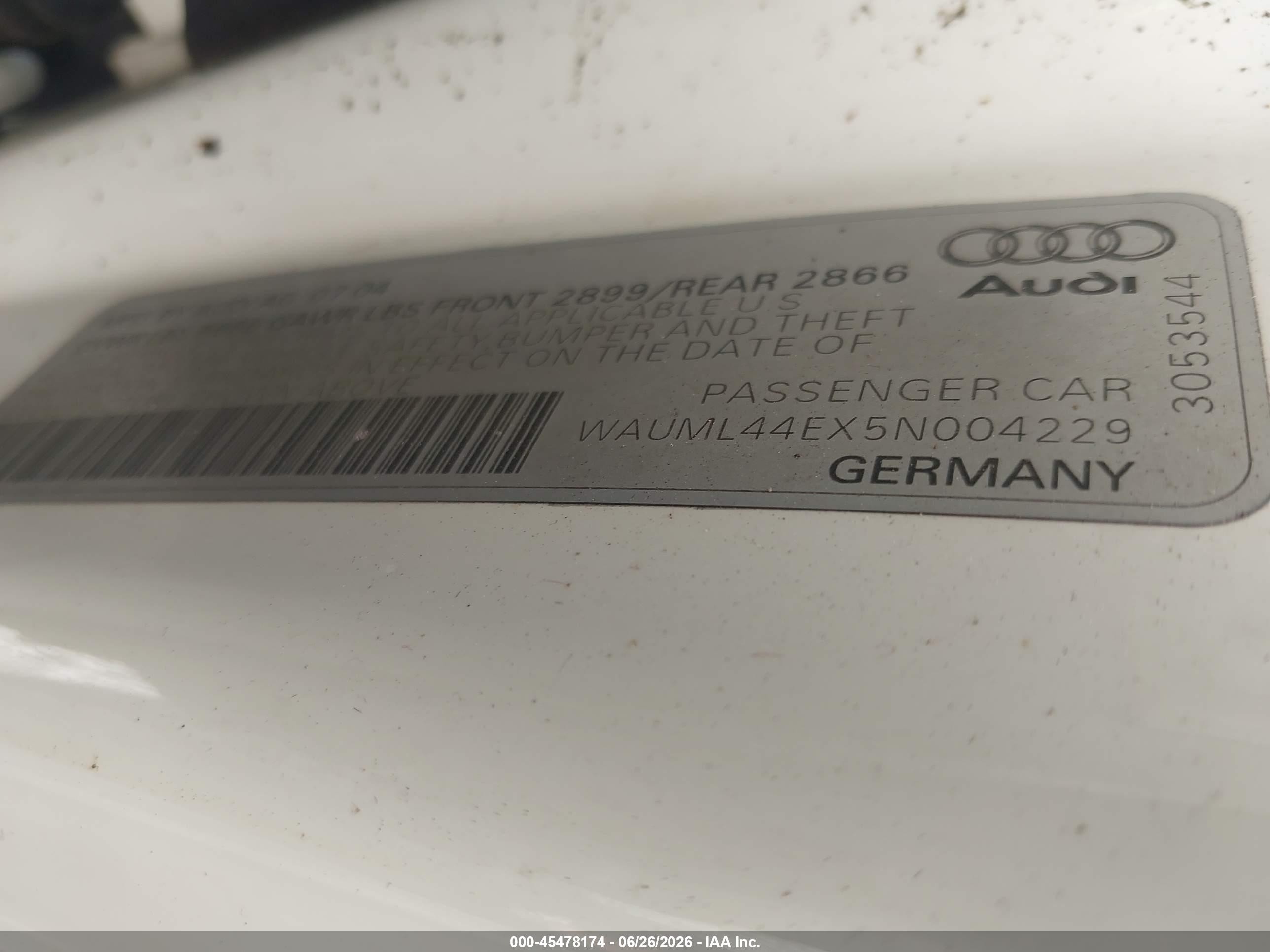 2005 Audi A8 L 4.2 White vin: WAUML44EX5N004229
