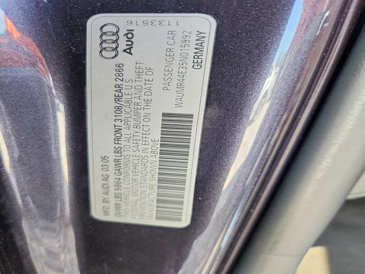2005 Audi A8 L W12 Quattro Charcoal vin: WAUMR44E35N015992