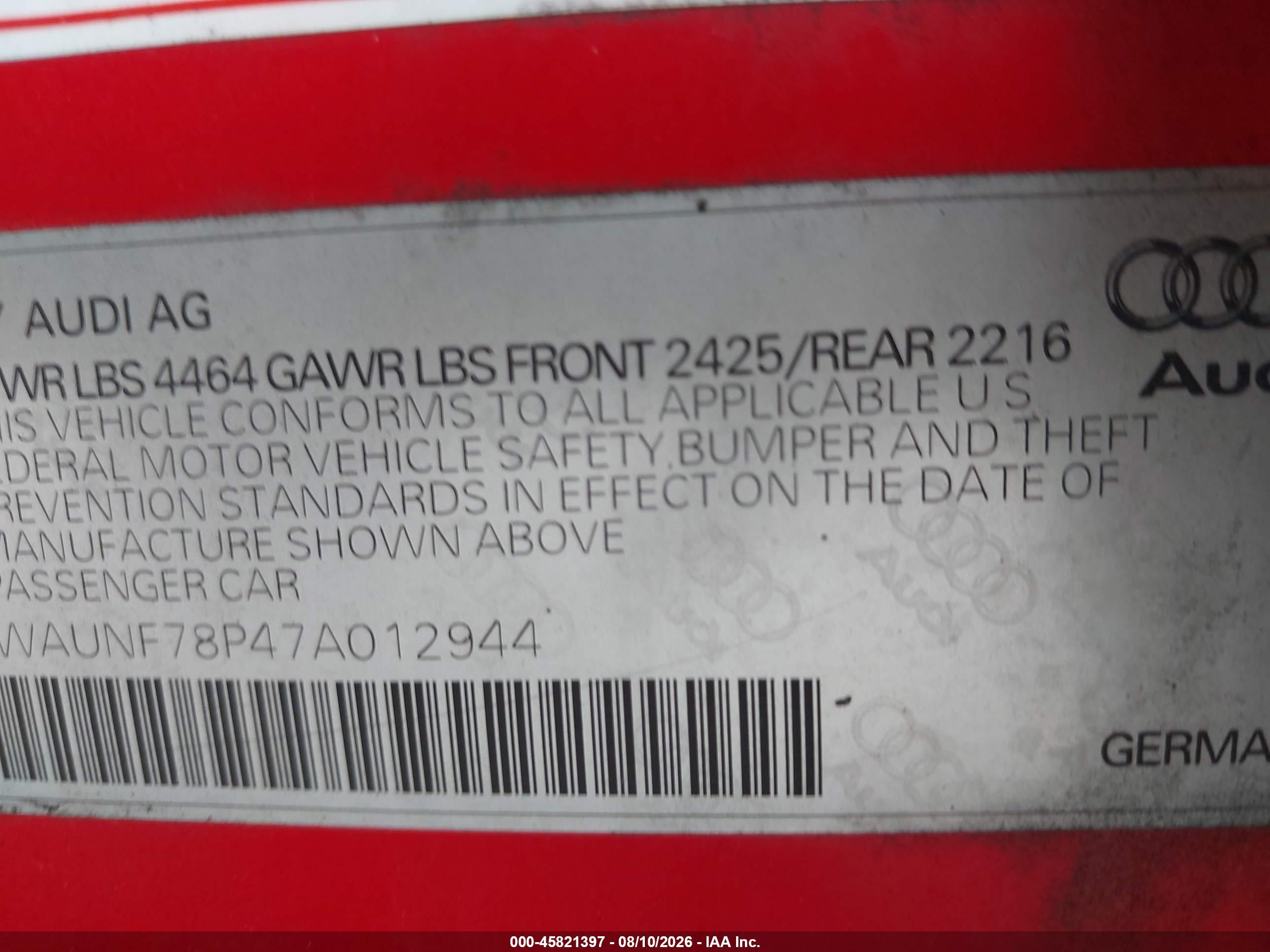 2007 Audi A3 2.0t Red vin: WAUNF78P47A012944