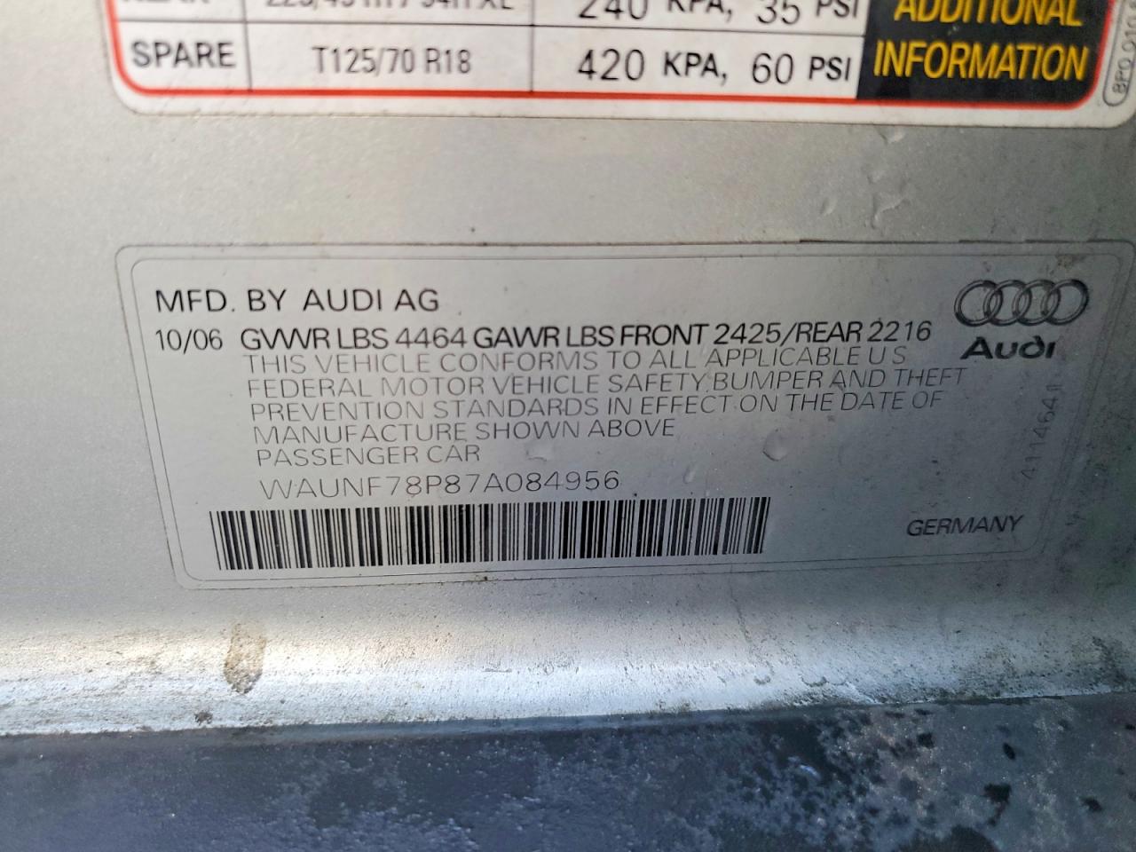 2007 Audi A3 2.0 Premium Silver vin: WAUNF78P87A084956