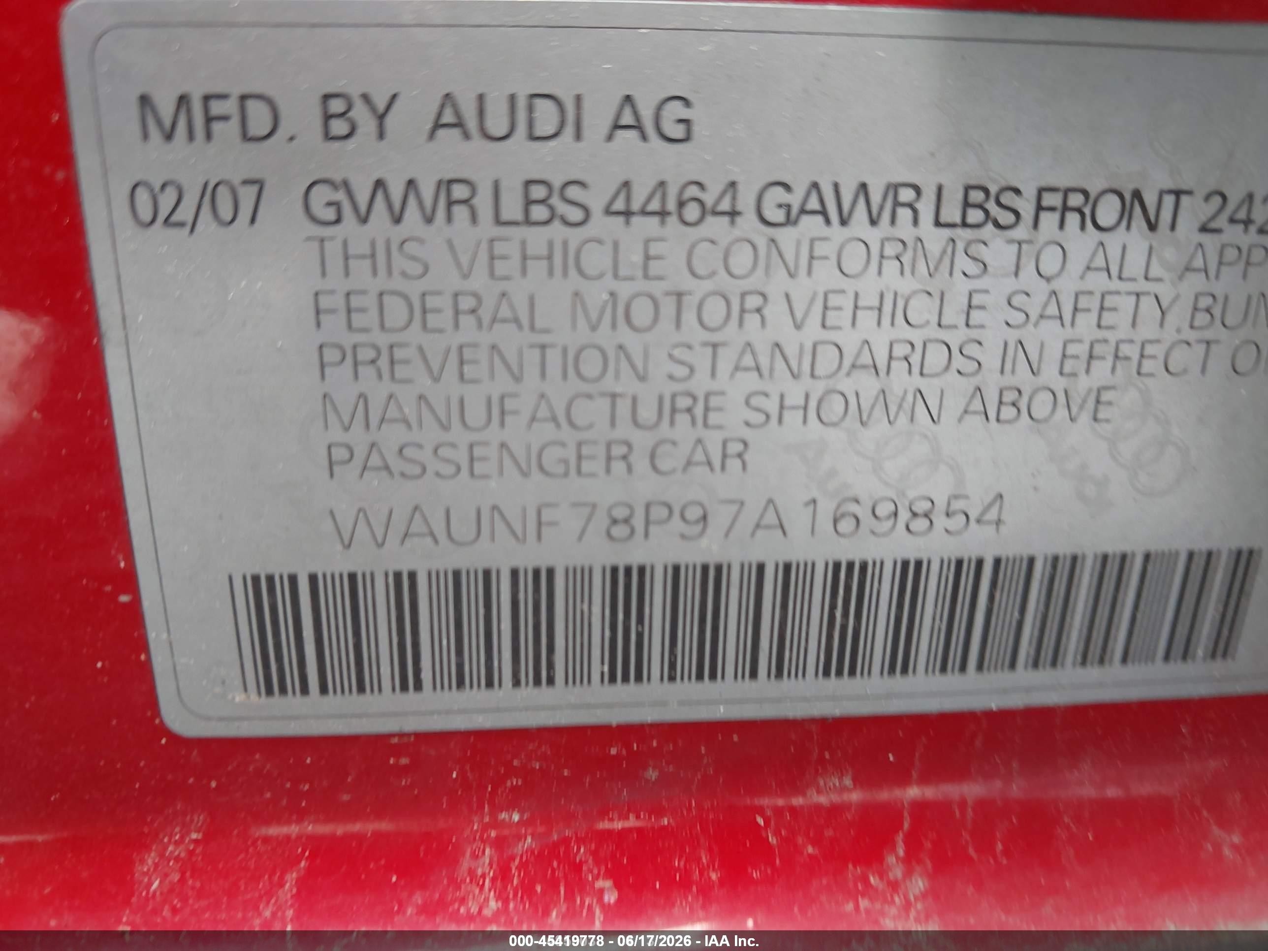 2007 Audi A3 2.0t Красный vin: WAUNF78P97A169854
