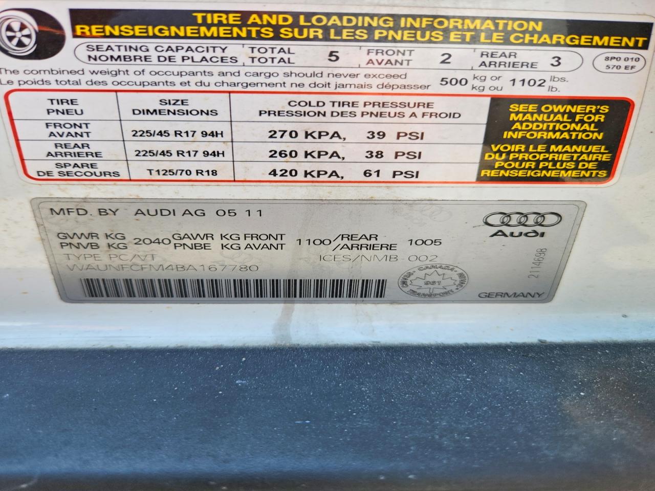 2011 Audi A3 Premium White vin: WAUNFCFM4BA167780