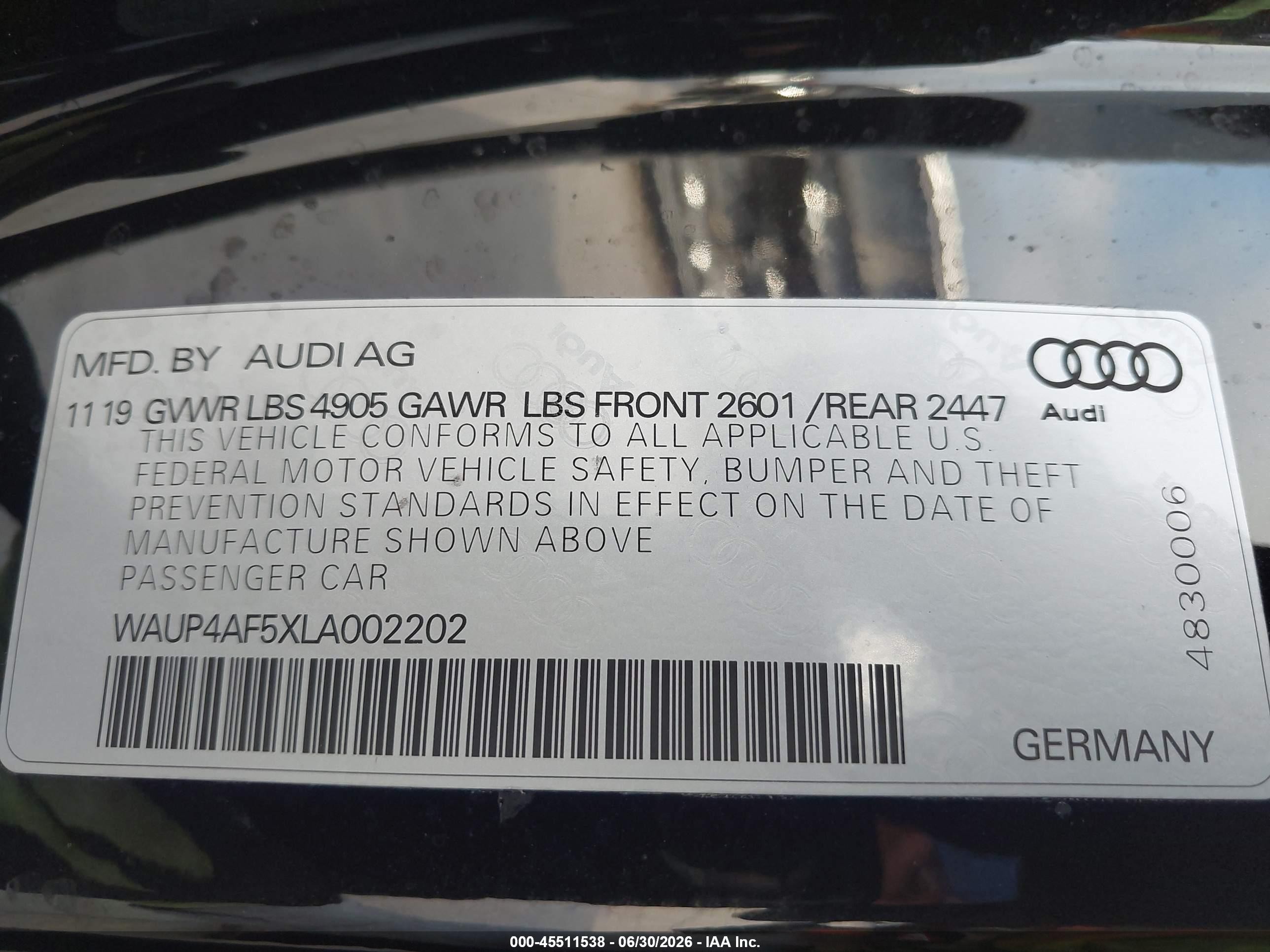 2020 Audi S5 Premium Plus Tfsi Quattro Tiptronic Black vin: WAUP4AF5XLA002202