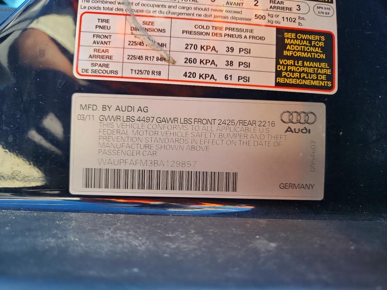 2011 Audi A3 Premium Plus Blue vin: WAUPFAFM3BA129857