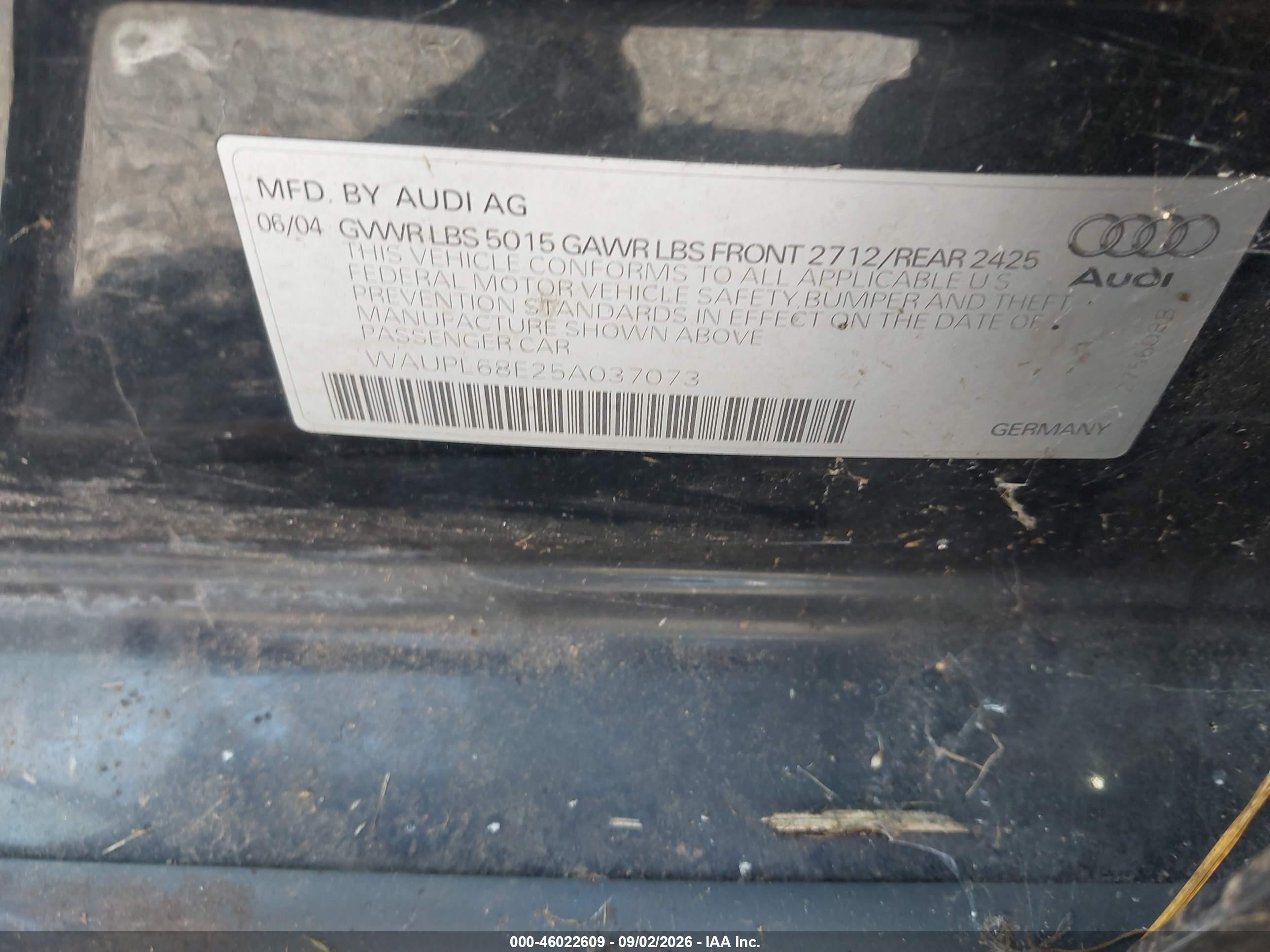 2005 Audi S4 4.2 Black vin: WAUPL68E25A037073