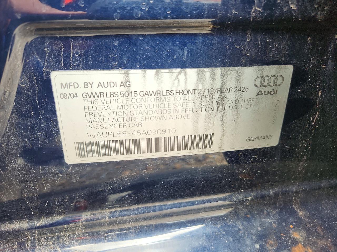 2005 Audi S4 Blue vin: WAUPL68E45A090910
