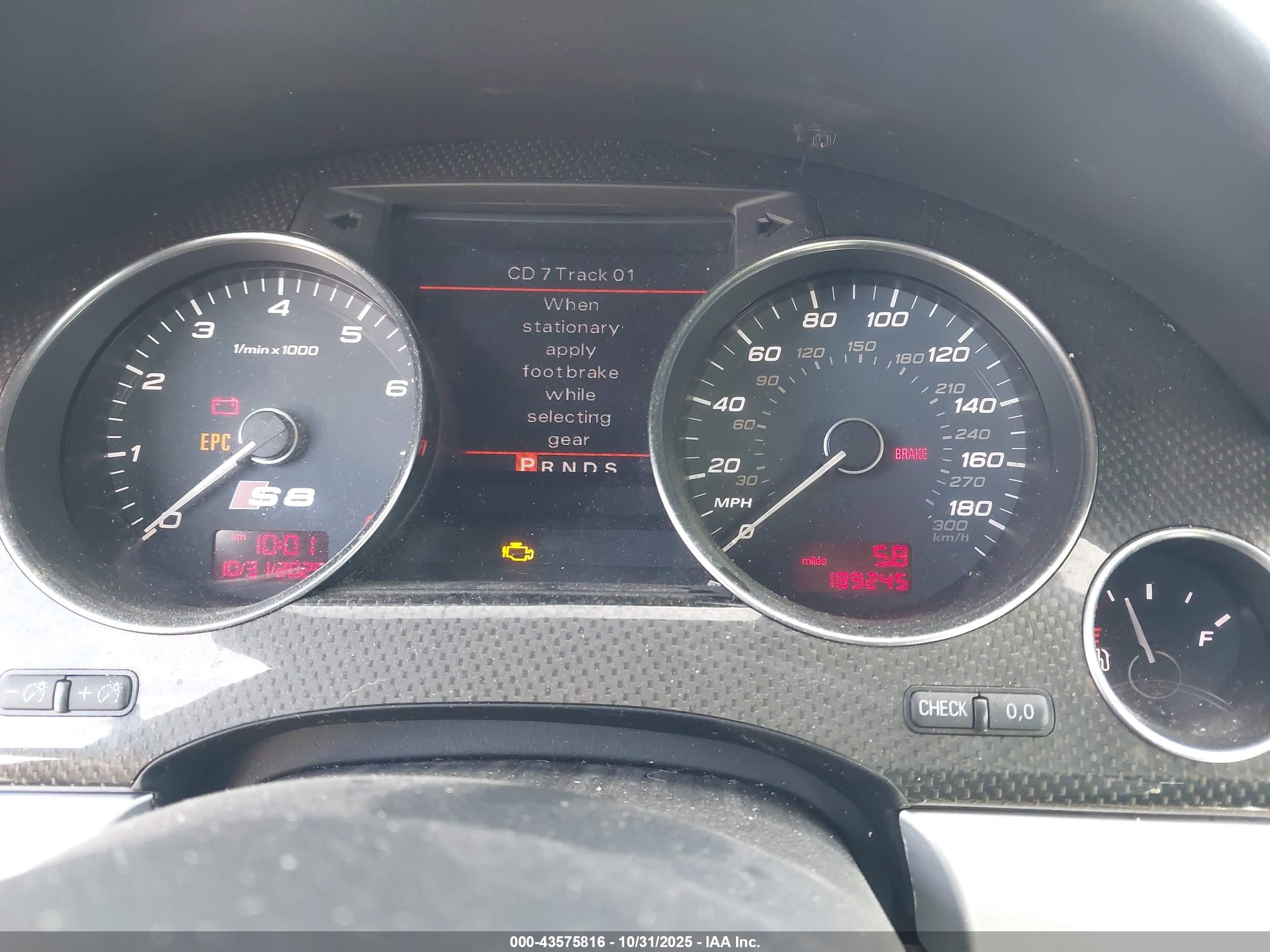 2008 Audi S8 5.2 Black vin: WAUPN94EX8N015563