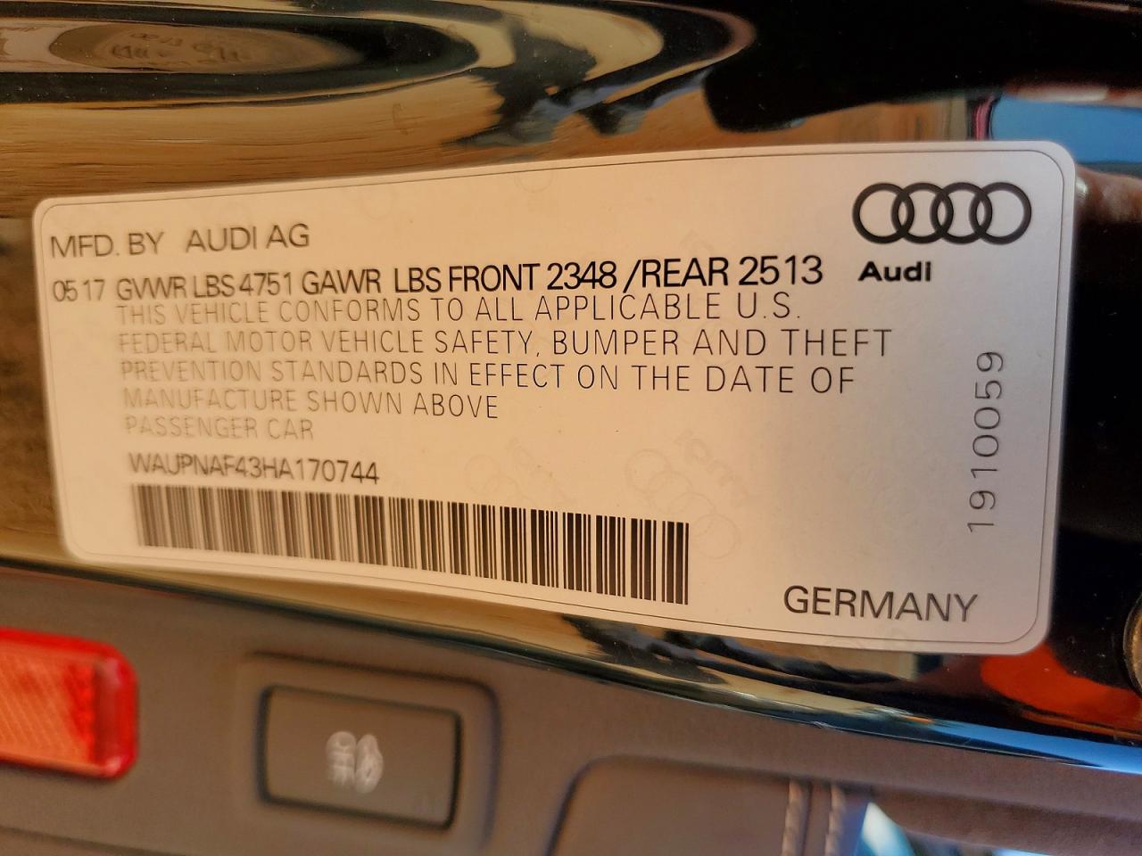 2017 Audi A4 Premium Plus Black vin: WAUPNAF43HA170744