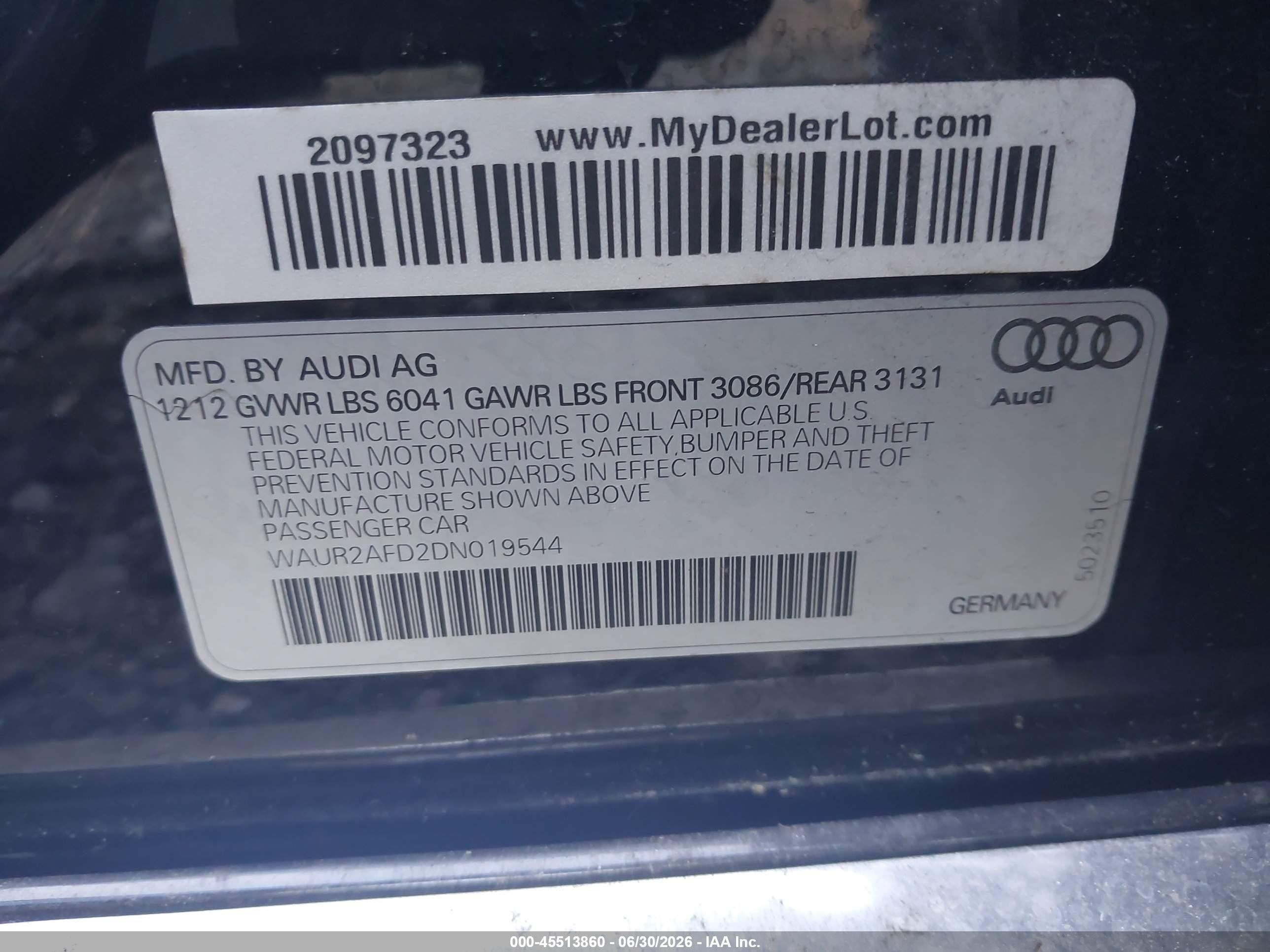 2013 Audi A8 L 4.0t Black vin: WAUR2AFD2DN019544