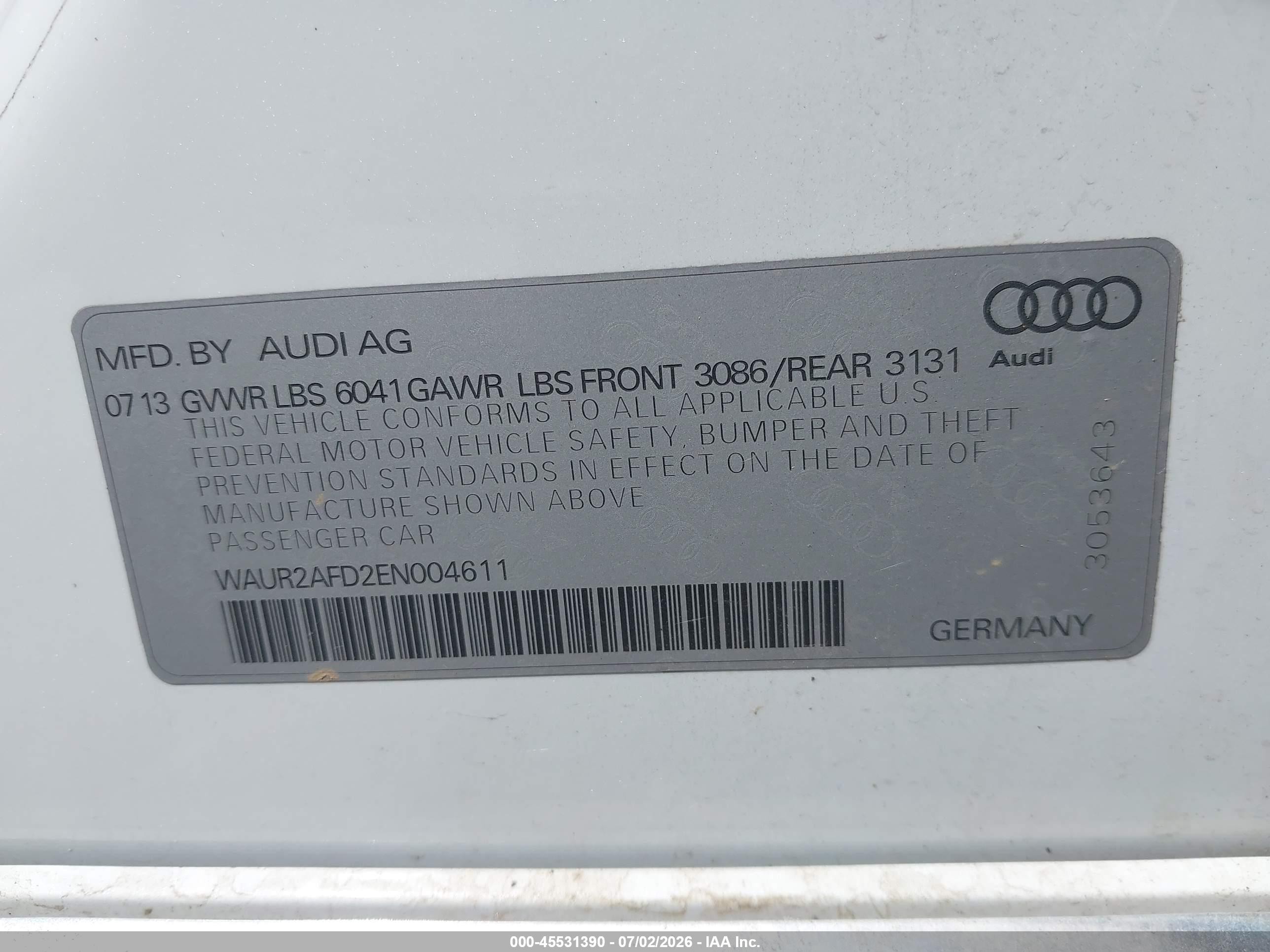 2014 Audi A8 L 4.0t White vin: WAUR2AFD2EN004611