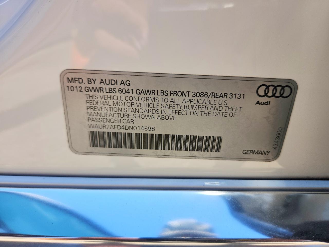 2013 Audi A8 L Quattro White vin: WAUR2AFD4DN014698
