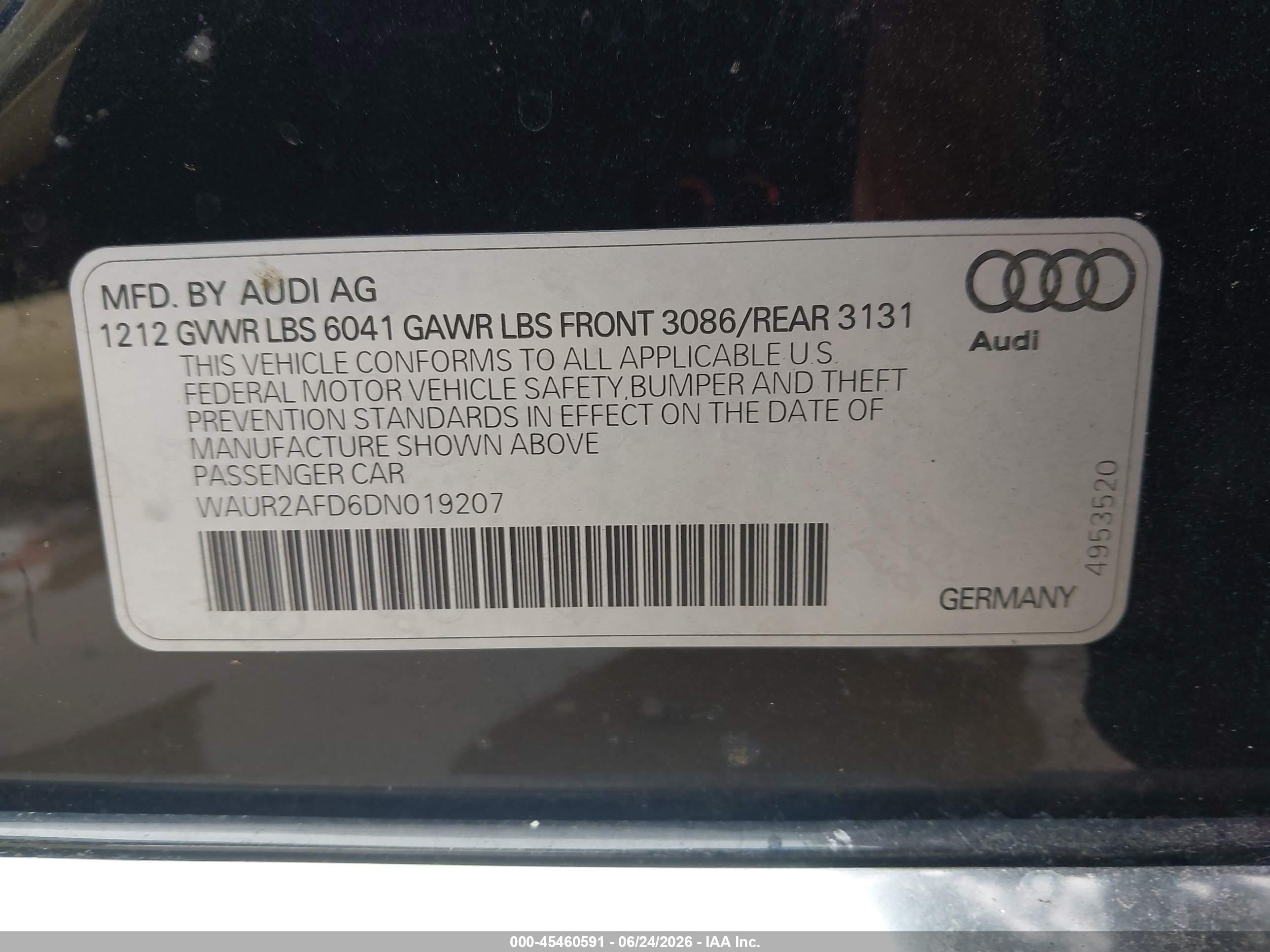 2013 Audi A8 L 4.0t Black vin: WAUR2AFD6DN019207