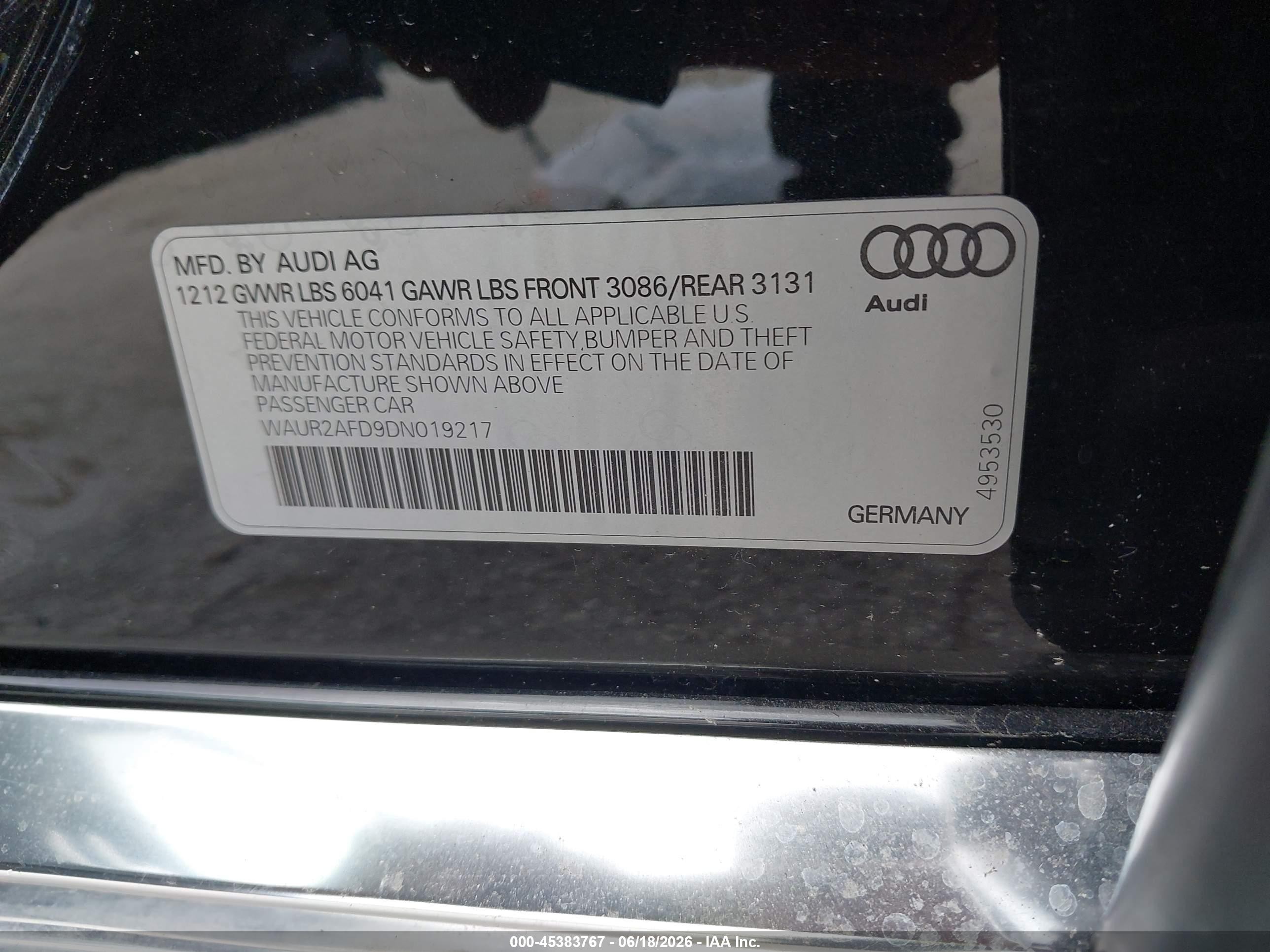 2013 Audi A8 L 4.0t Black vin: WAUR2AFD9DN019217