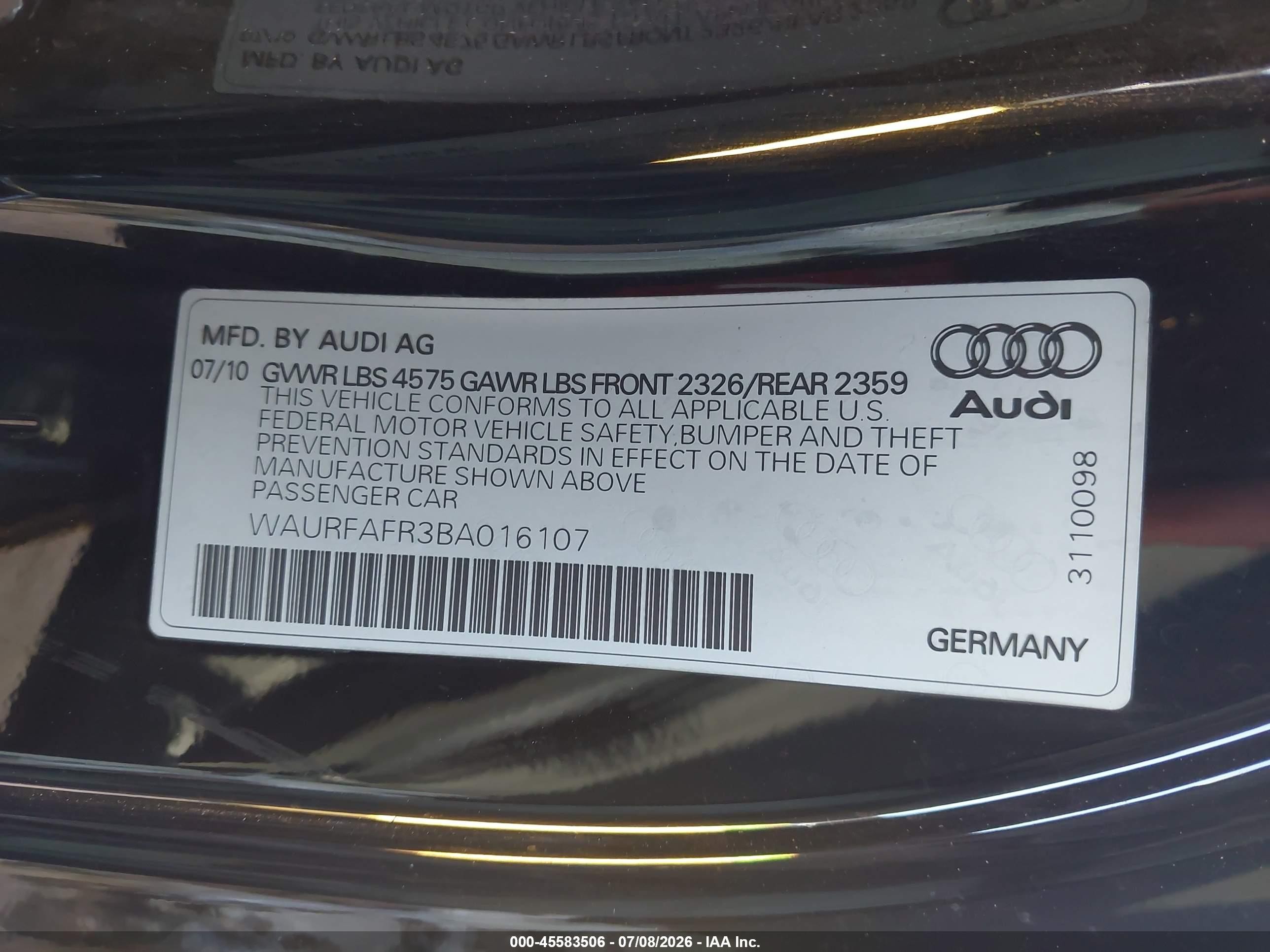 2011 Audi A5 2.0t Premium Black vin: WAURFAFR3BA016107
