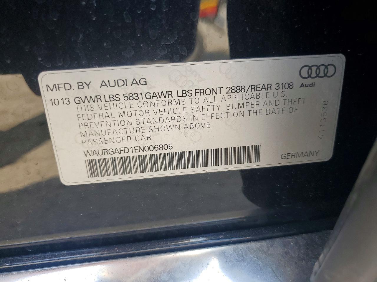 2014 Audi A8 L Quattro Black vin: WAURGAFD1EN006805
