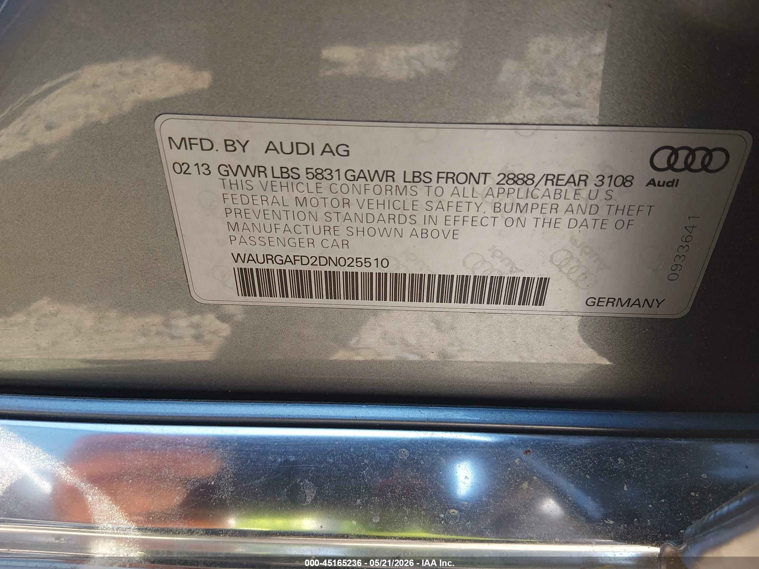 2013 Audi A8 L 3.0t Gray vin: WAURGAFD2DN025510