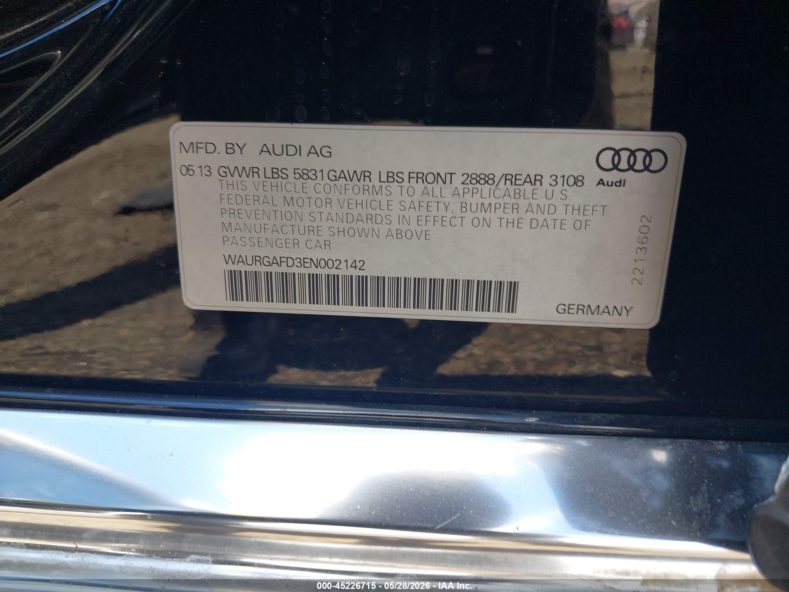 2014 Audi A8 L 3.0t Black vin: WAURGAFD3EN002142