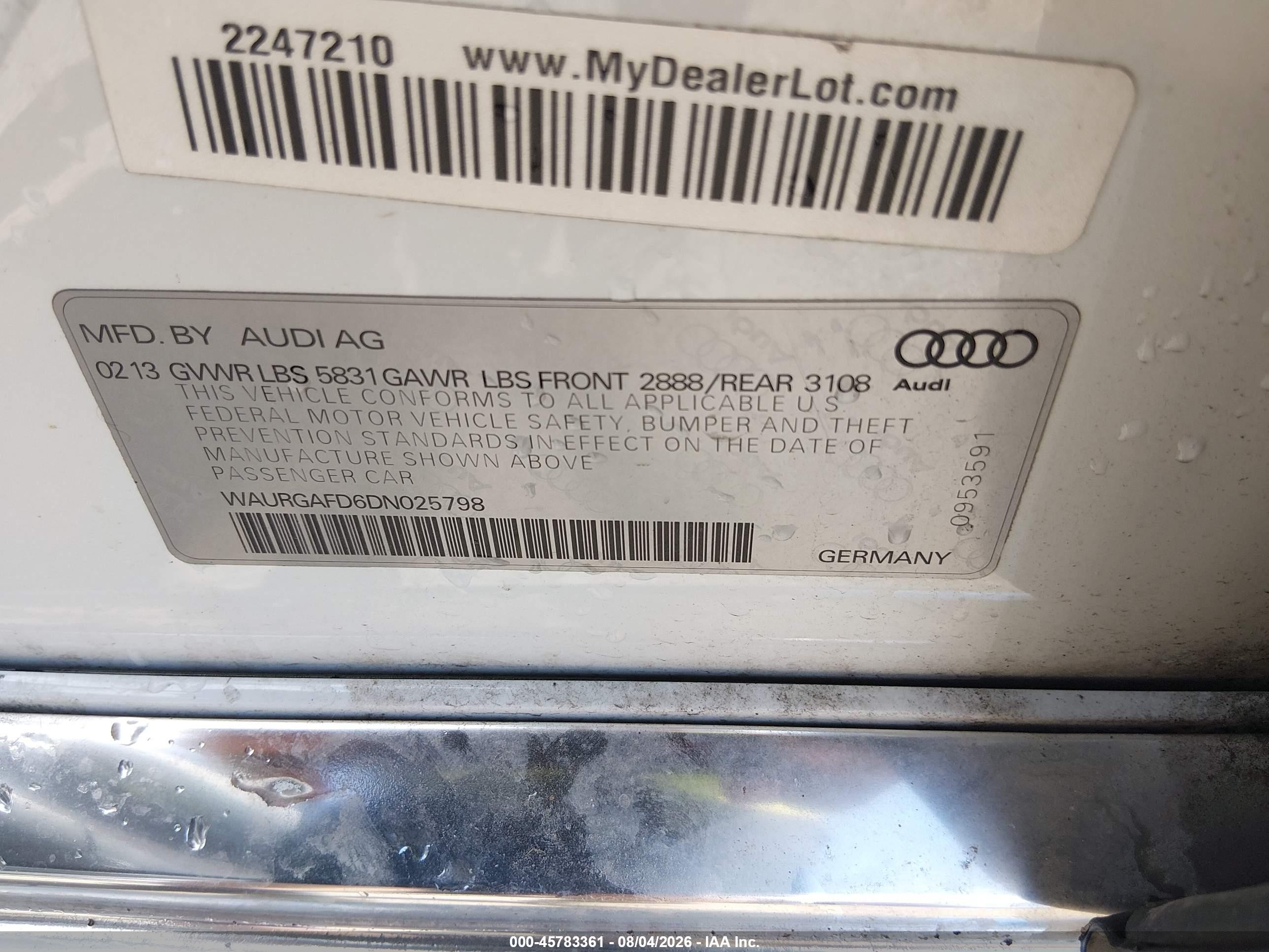 2013 Audi A8 L 3.0t White vin: WAURGAFD6DN025798
