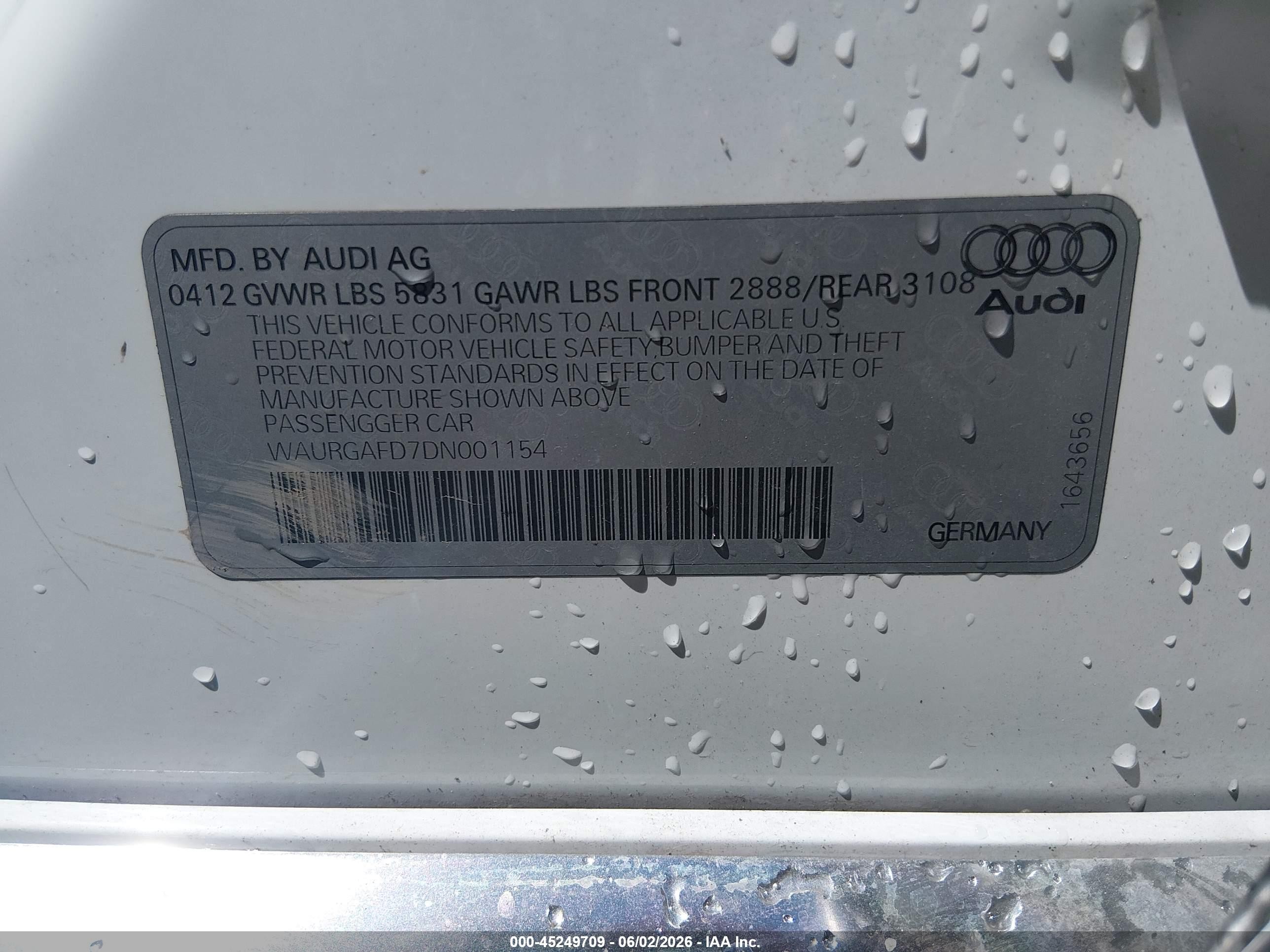 2013 Audi A8 L 3.0t White vin: WAURGAFD7DN001154